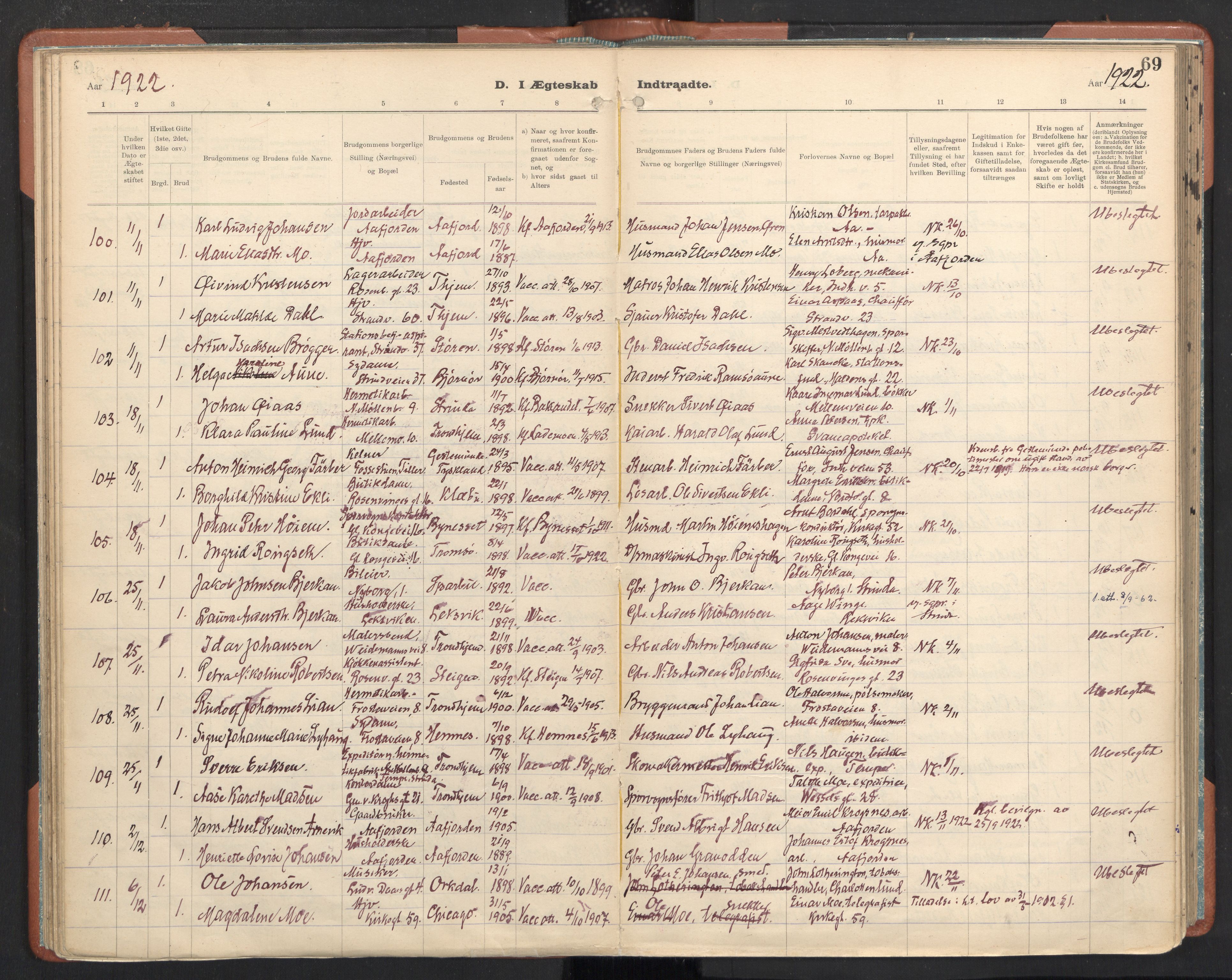 Ministerialprotokoller, klokkerbøker og fødselsregistre - Sør-Trøndelag, AV/SAT-A-1456/605/L0245: Parish register (official) no. 605A07, 1916-1938, p. 69