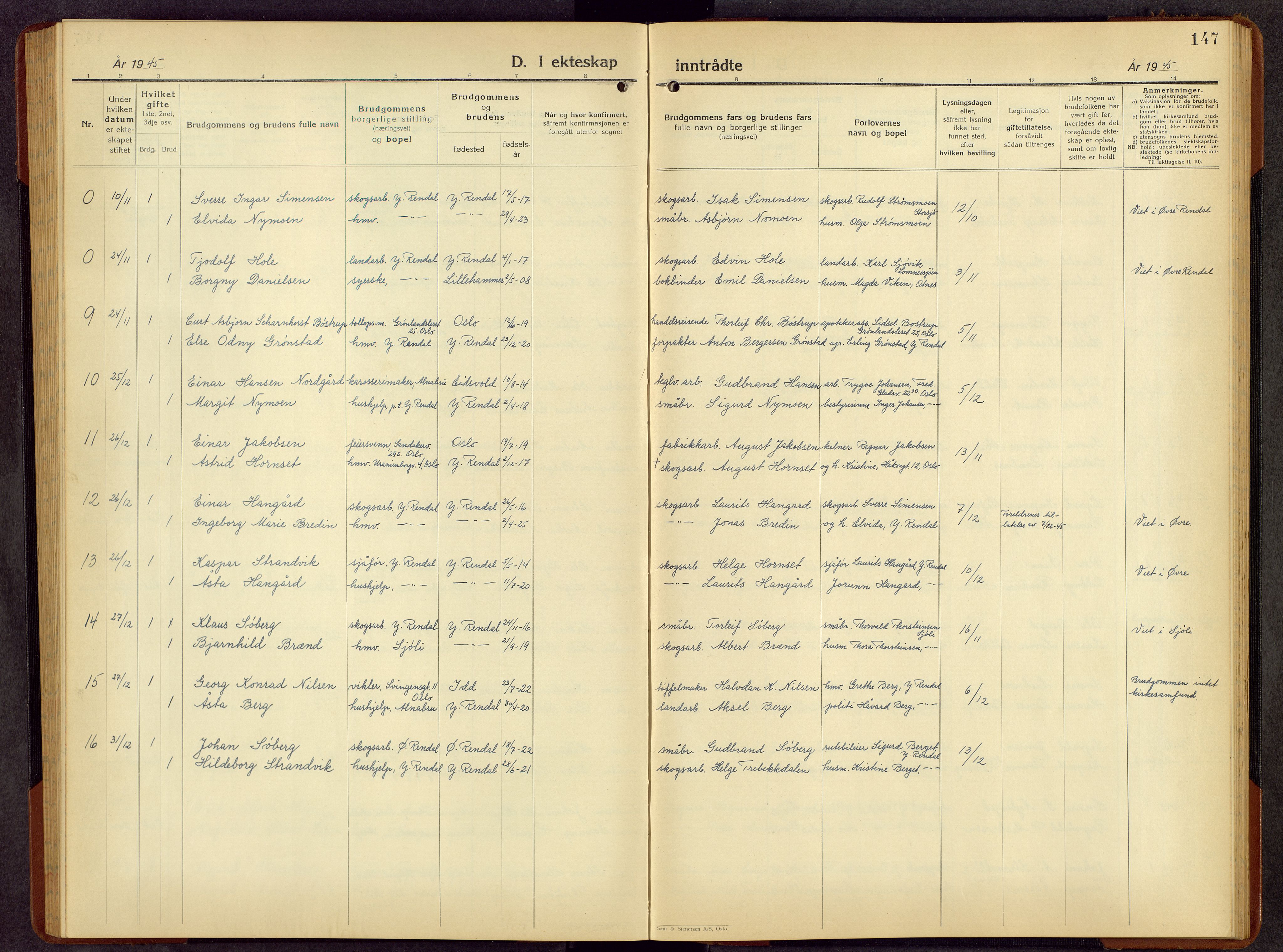 Rendalen prestekontor, AV/SAH-PREST-054/H/Ha/Hab/L0006: Parish register (copy) no. 6, 1941-1958, p. 147