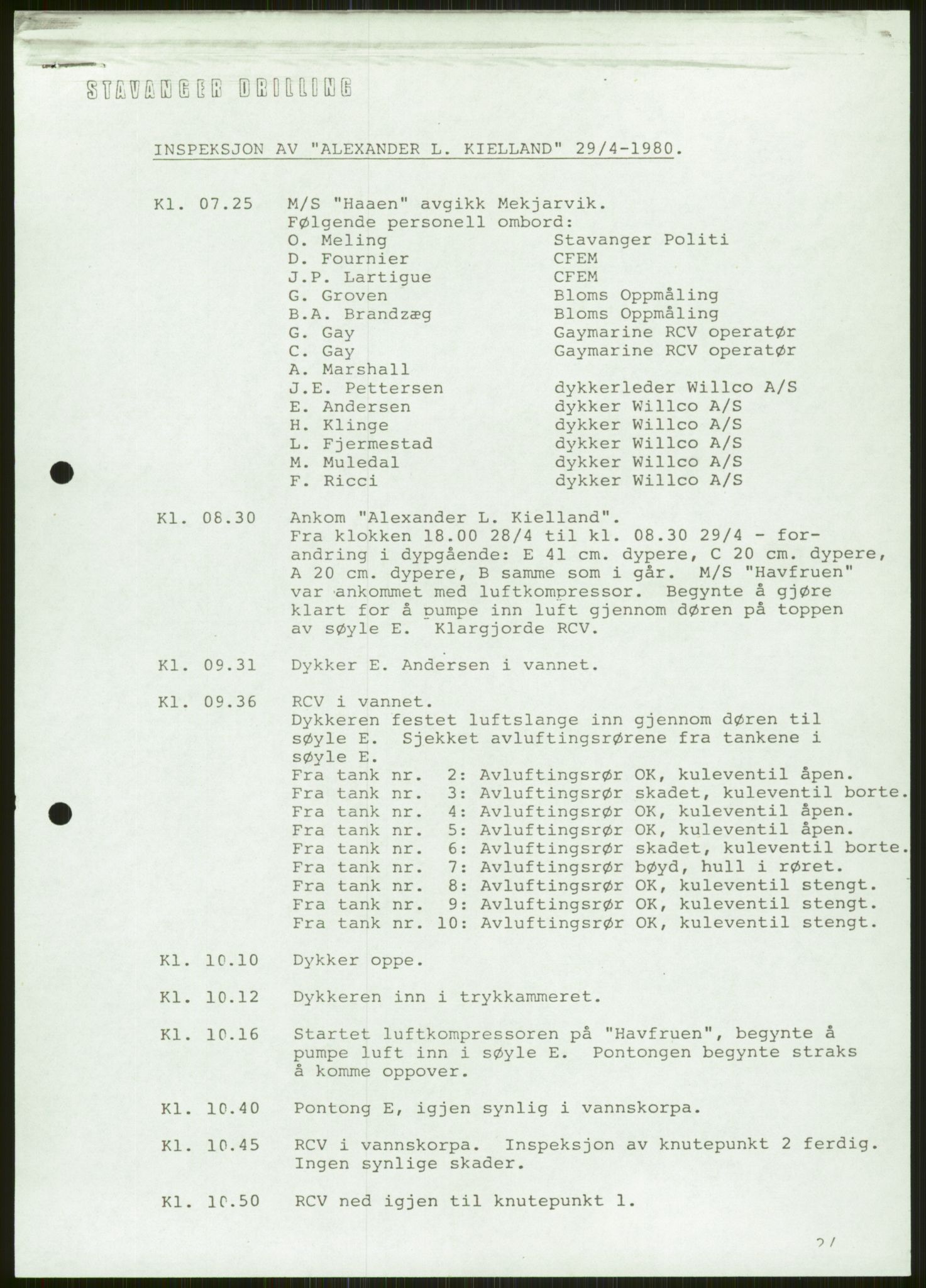 Justisdepartementet, Granskningskommisjonen ved Alexander Kielland-ulykken 27.3.1980, AV/RA-S-1165/D/L0006: A Alexander L. Kielland (Doku.liste + A3-A6, A11-A13, A18-A20-A21, A23, A31 av 31)/Dykkerjournaler, 1980-1981, p. 117