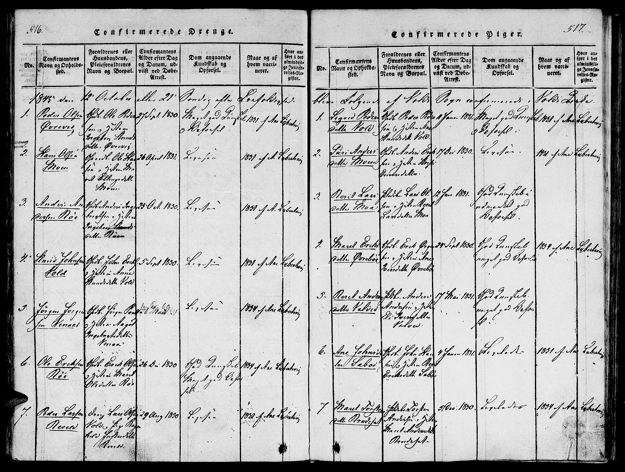 Ministerialprotokoller, klokkerbøker og fødselsregistre - Møre og Romsdal, SAT/A-1454/543/L0561: Parish register (official) no. 543A01, 1818-1853, p. 516-517