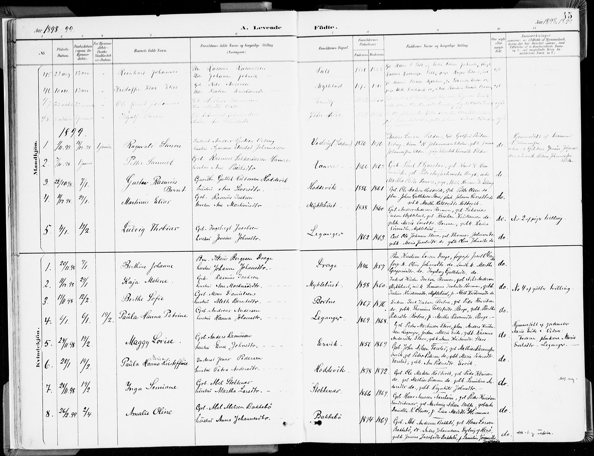Selje sokneprestembete, SAB/A-99938/H/Ha/Haa/Haab: Parish register (official) no. B 2, 1891-1907, p. 45