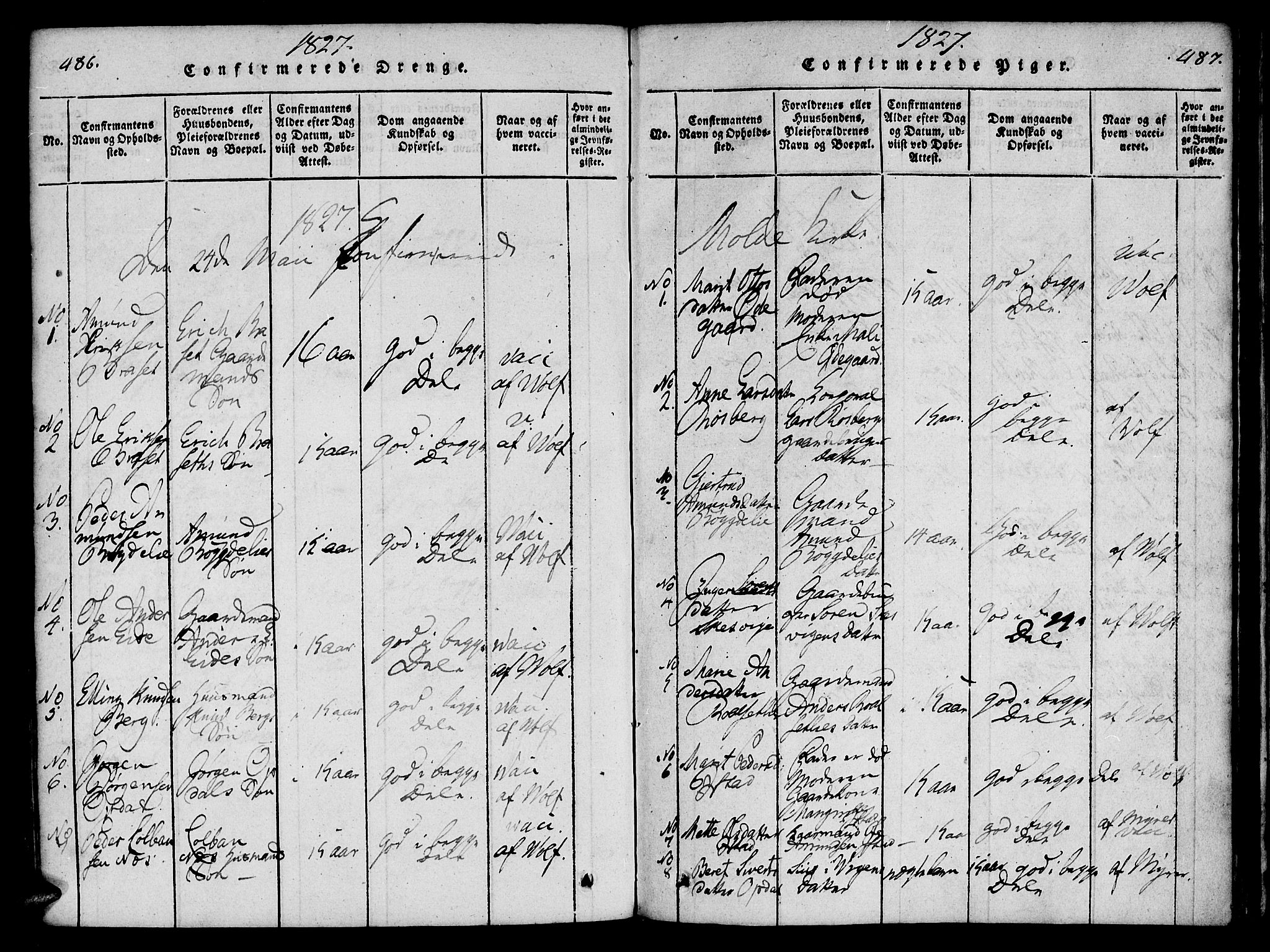 Ministerialprotokoller, klokkerbøker og fødselsregistre - Møre og Romsdal, SAT/A-1454/557/L0679: Parish register (official) no. 557A01, 1818-1843, p. 486-487