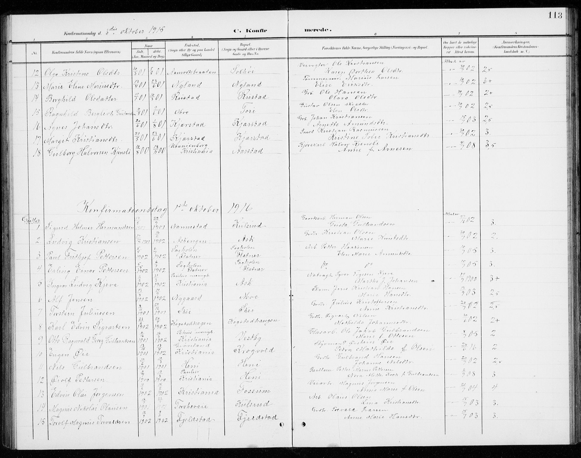 Gjerdrum prestekontor Kirkebøker, SAO/A-10412b/G/Gb/L0001: Parish register (copy) no. II 1, 1901-1944, p. 113