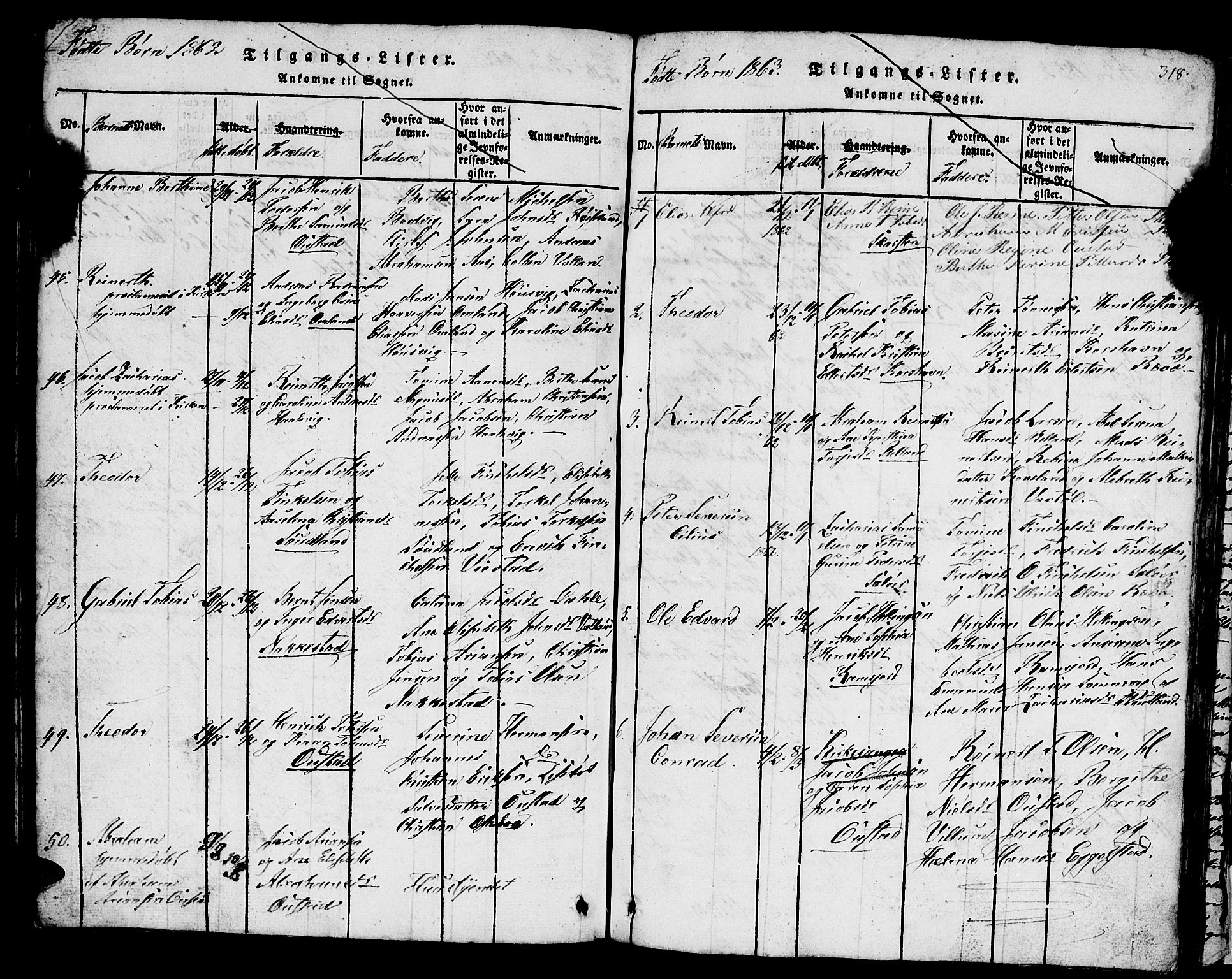 Lyngdal sokneprestkontor, SAK/1111-0029/F/Fb/Fba/L0001: Parish register (copy) no. B 1, 1816-1876, p. 318
