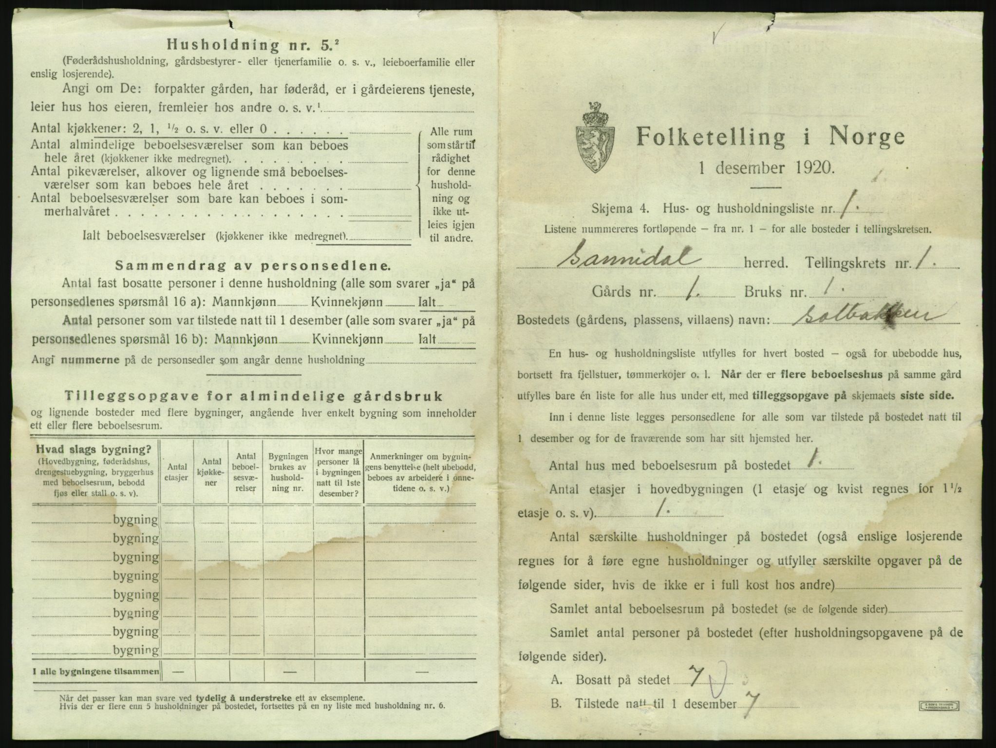 SAKO, 1920 census for Sannidal, 1920, p. 37