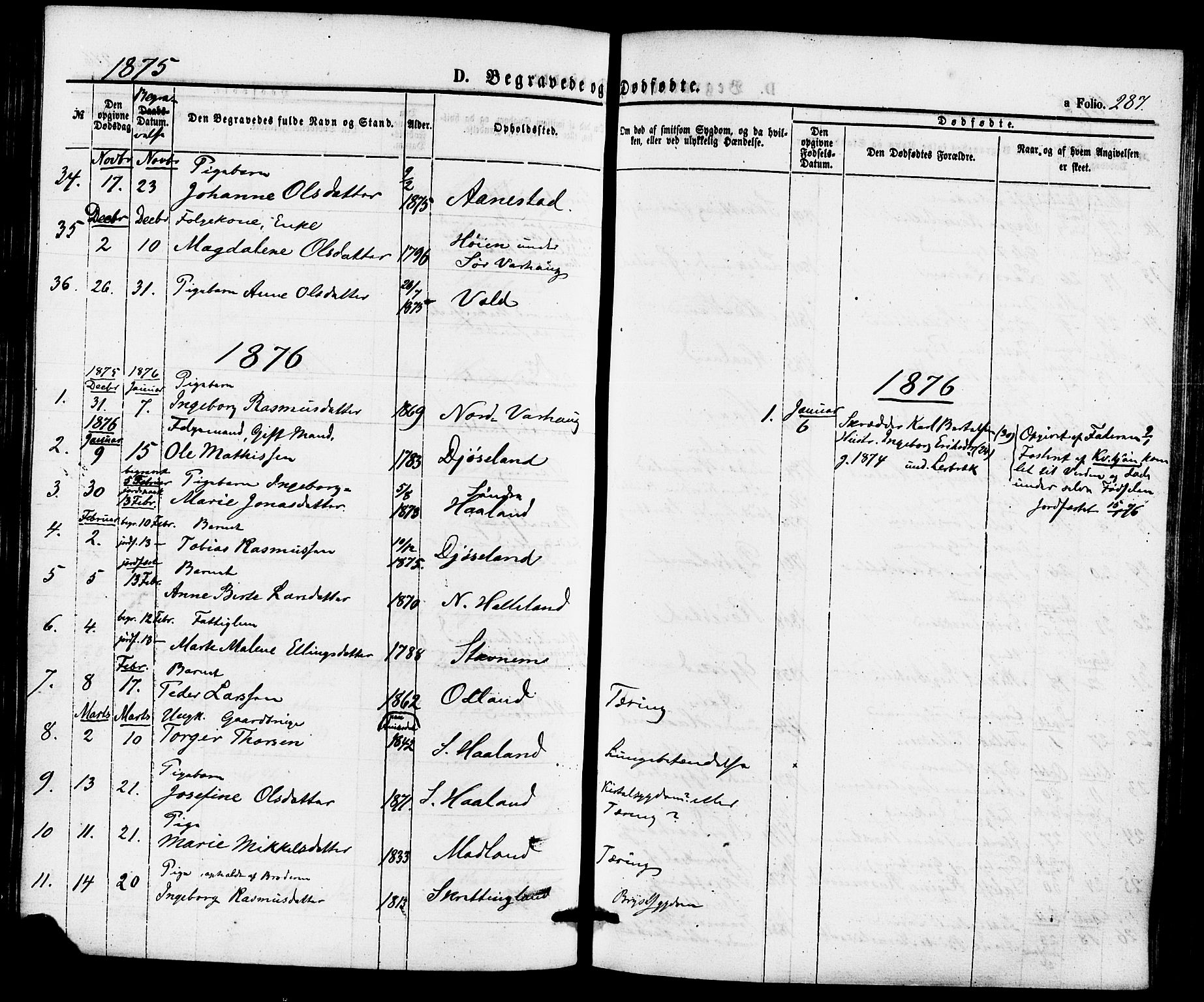 Hå sokneprestkontor, AV/SAST-A-101801/001/30BA/L0009: Parish register (official) no. A 8, 1855-1878, p. 287