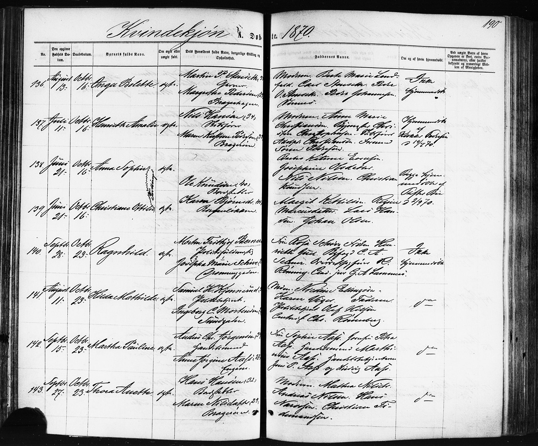 Bragernes kirkebøker, AV/SAKO-A-6/F/Fb/L0004: Parish register (official) no. II 4, 1869-1875, p. 190