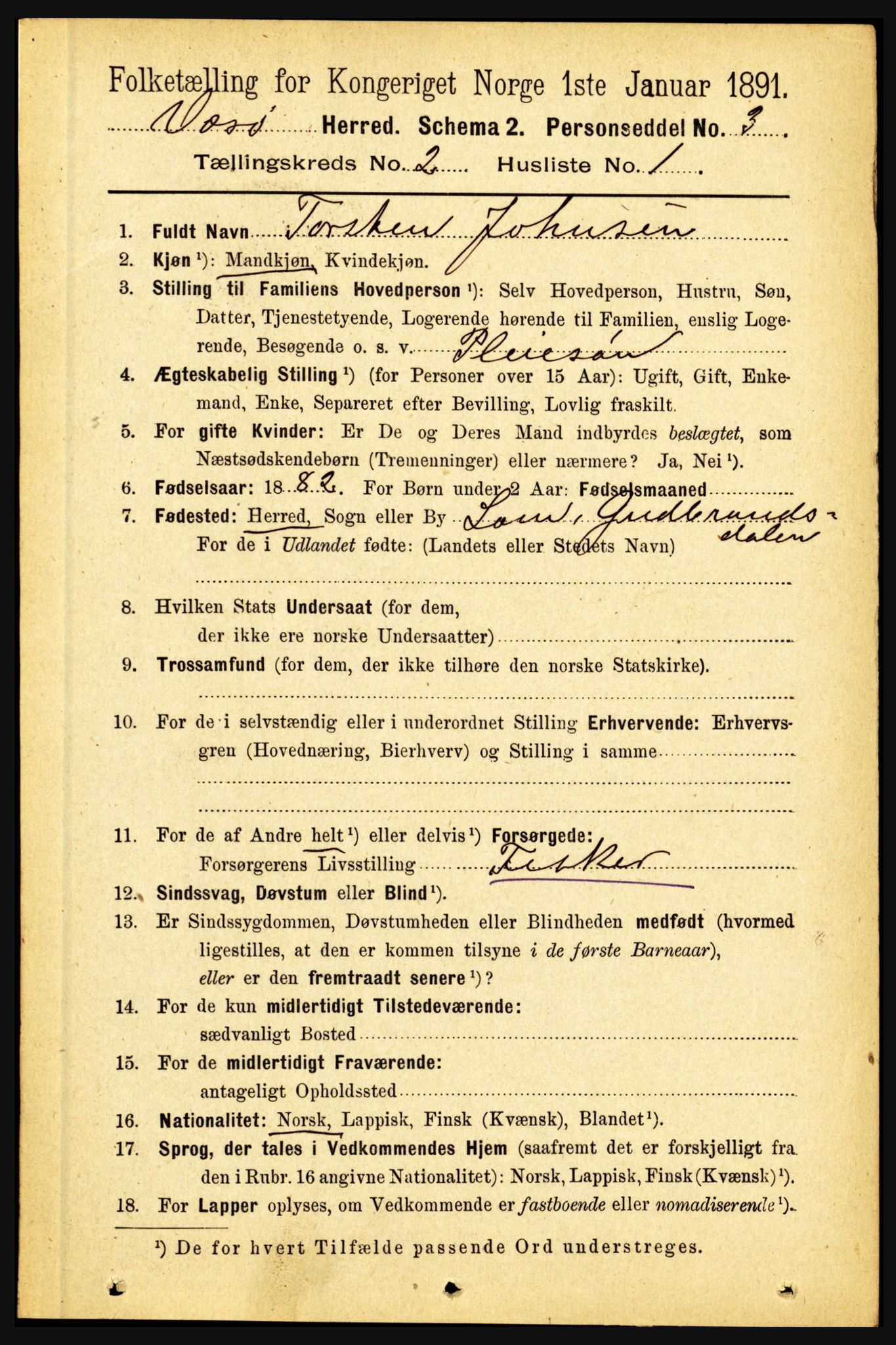 RA, 1891 census for 1857 Værøy, 1891, p. 323