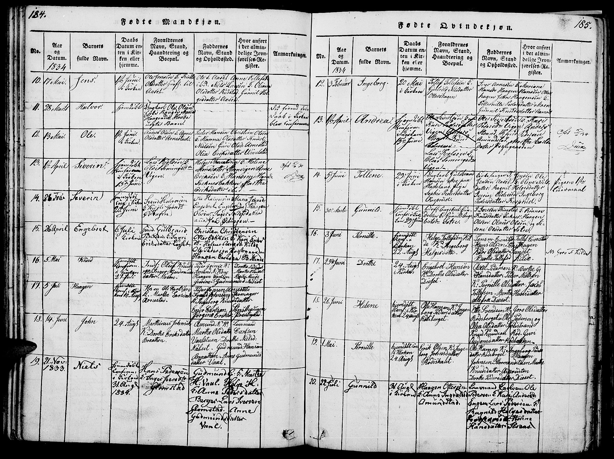 Åmot prestekontor, Hedmark, AV/SAH-PREST-056/H/Ha/Hab/L0001: Parish register (copy) no. 1, 1815-1847, p. 184-185