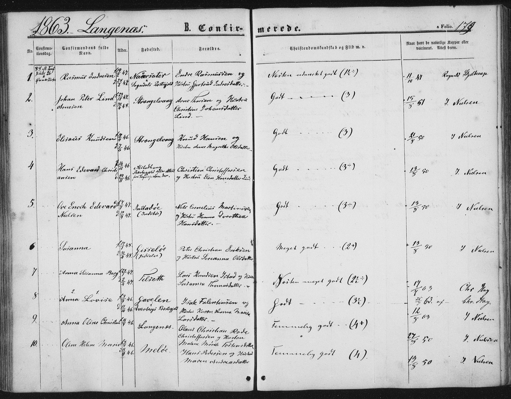 Ministerialprotokoller, klokkerbøker og fødselsregistre - Nordland, AV/SAT-A-1459/893/L1333: Parish register (official) no. 893A06, 1858-1866, p. 179