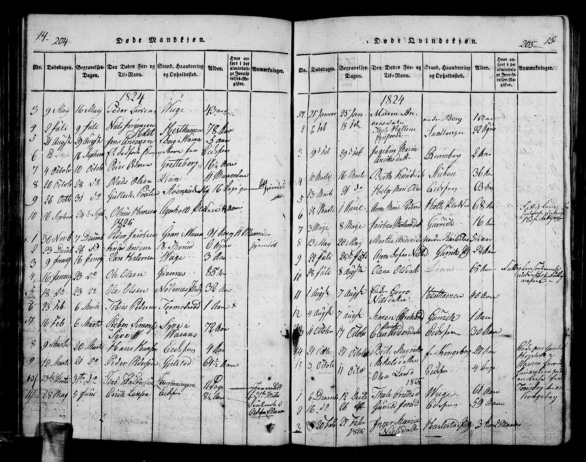 Hof kirkebøker, AV/SAKO-A-64/F/Fa/L0004: Parish register (official) no. I 4, 1814-1843, p. 204-205