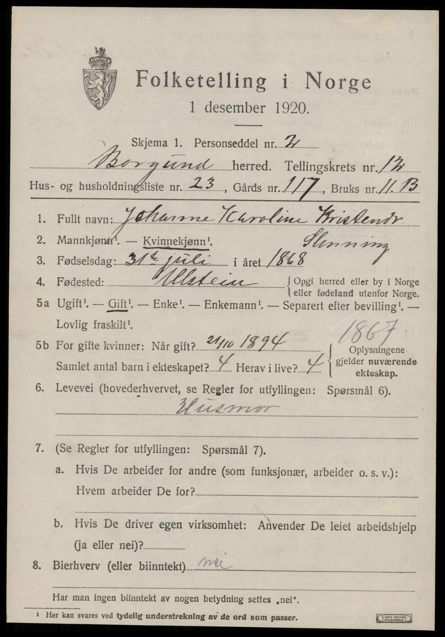 SAT, 1920 census for Borgund, 1920, p. 10762