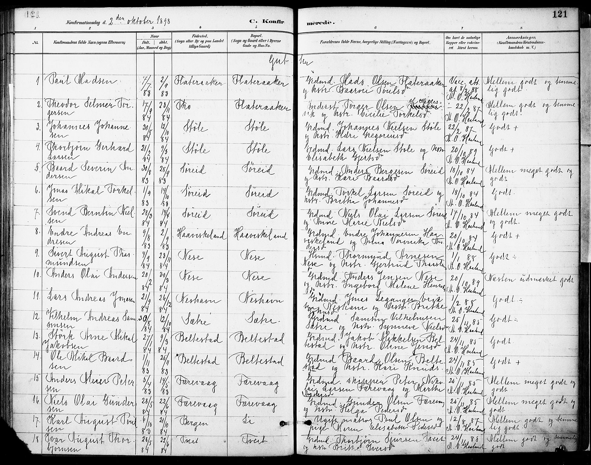 Tysnes sokneprestembete, SAB/A-78601/H/Haa: Parish register (official) no. D 1, 1887-1904, p. 121