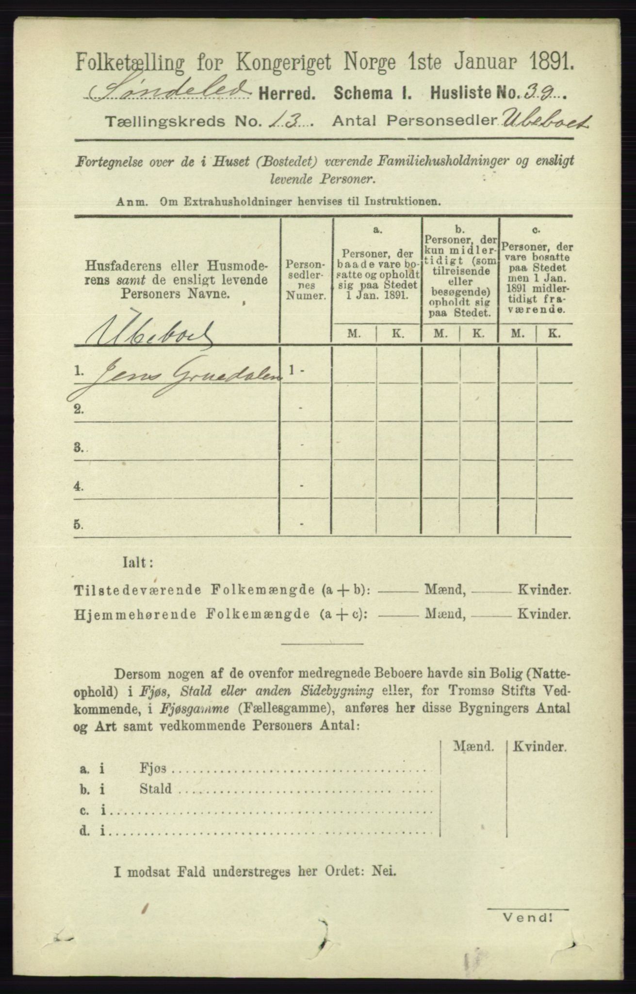 RA, 1891 census for 0913 Søndeled, 1891, p. 3904