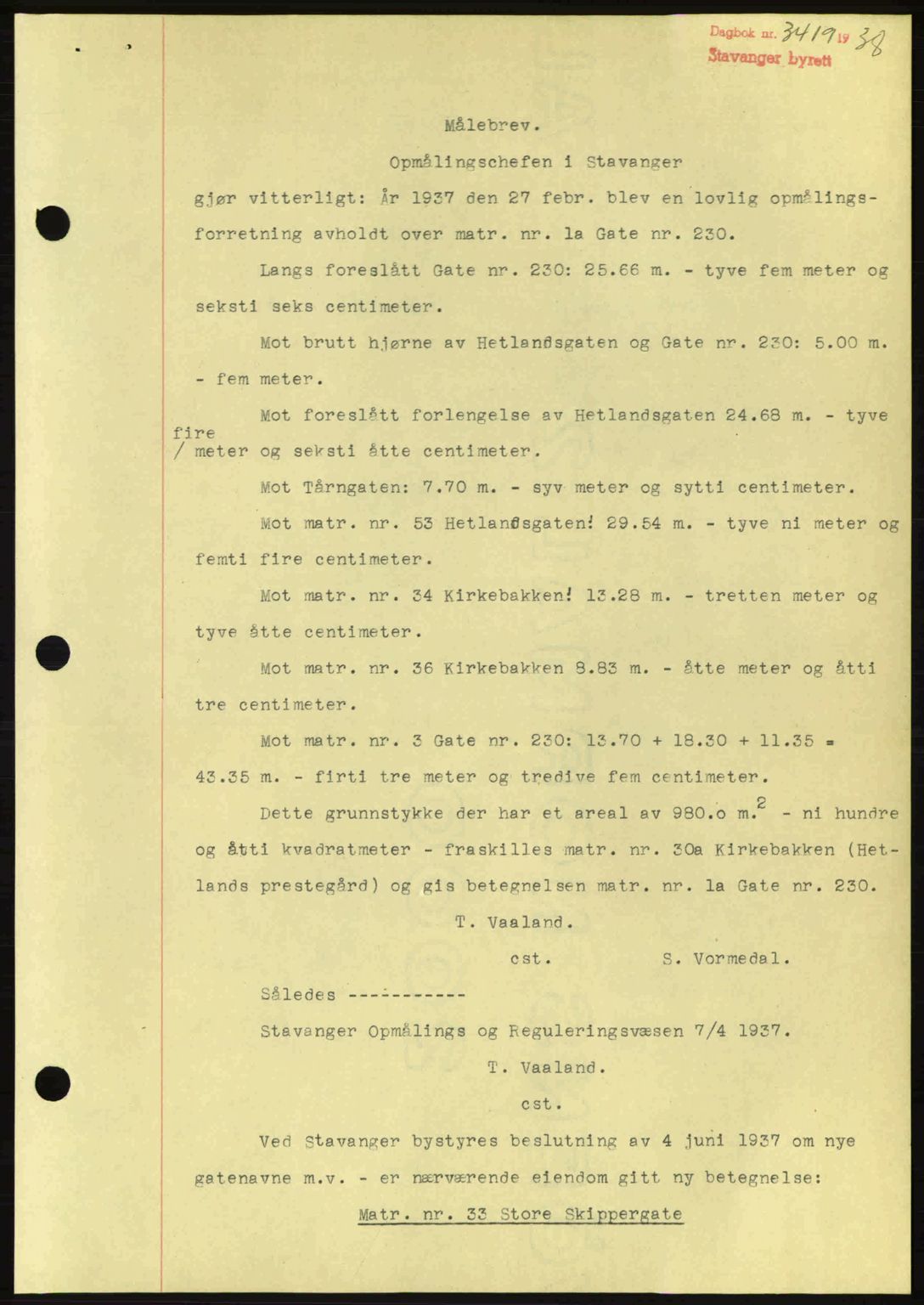 Stavanger byrett, SAST/A-100455/002/G/Gb/L0014: Mortgage book no. A4, 1938-1939, Diary no: : 3419/1938