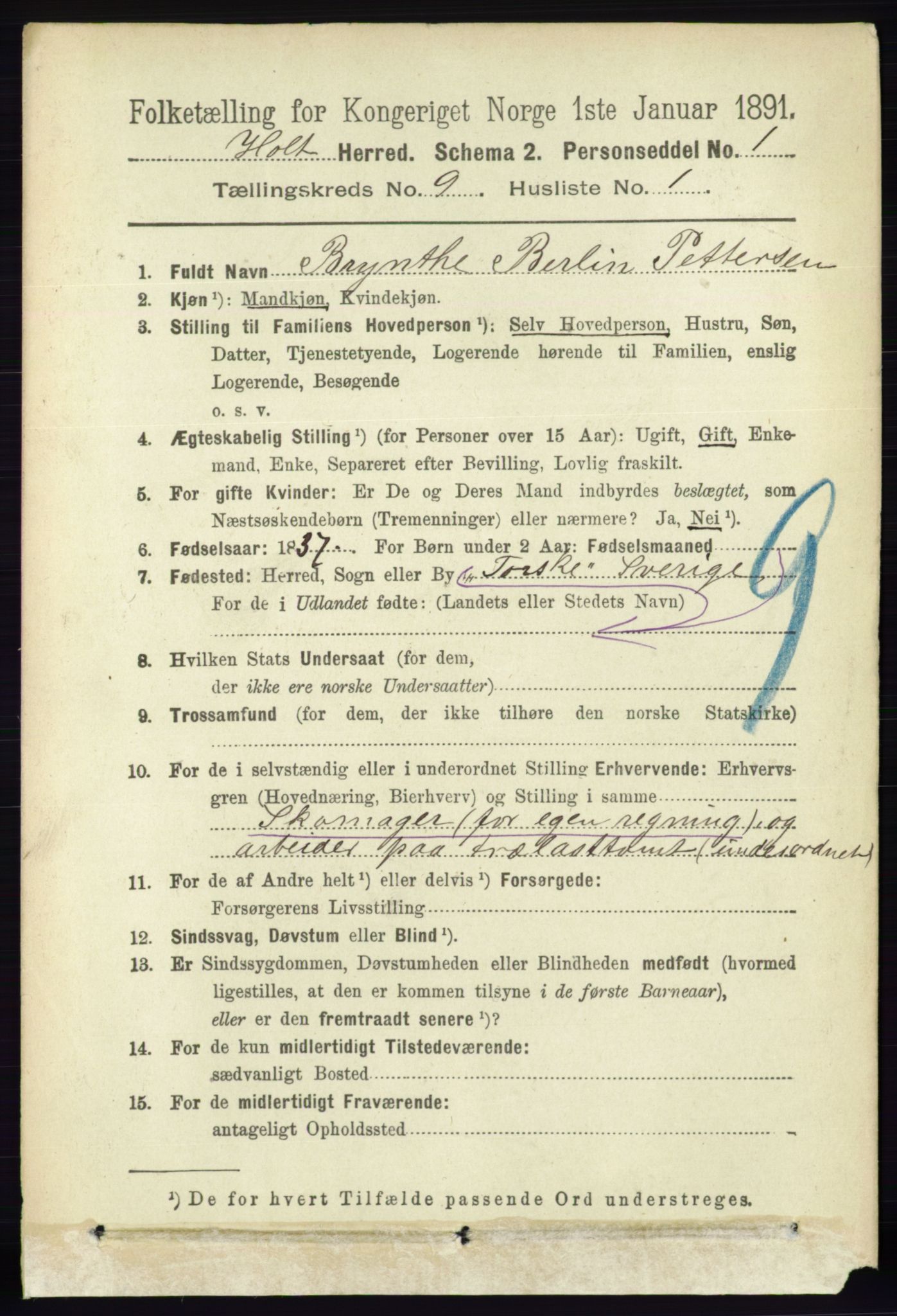 RA, 1891 census for 0914 Holt, 1891, p. 3942