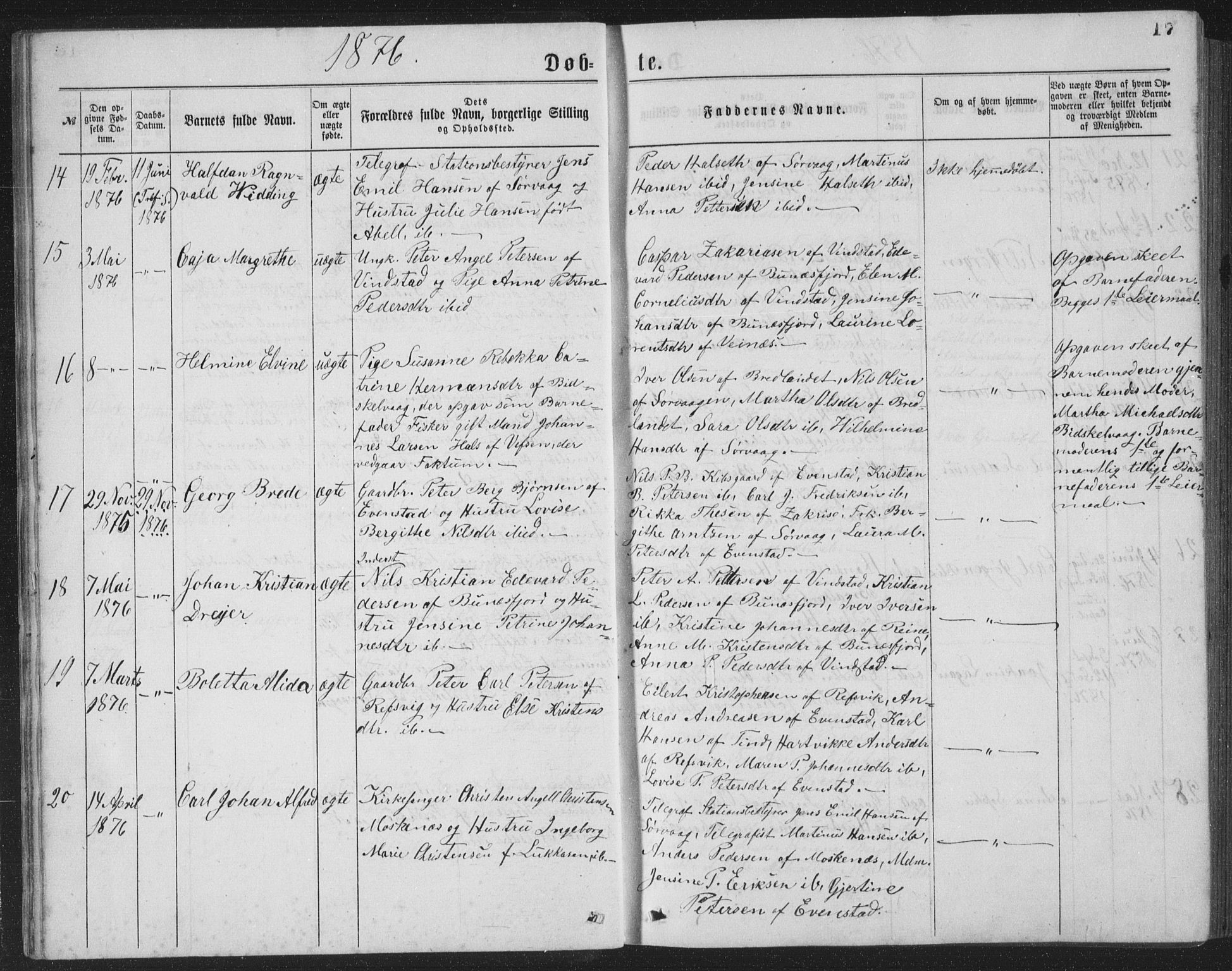 Ministerialprotokoller, klokkerbøker og fødselsregistre - Nordland, AV/SAT-A-1459/886/L1225: Parish register (copy) no. 886C02, 1874-1896, p. 17