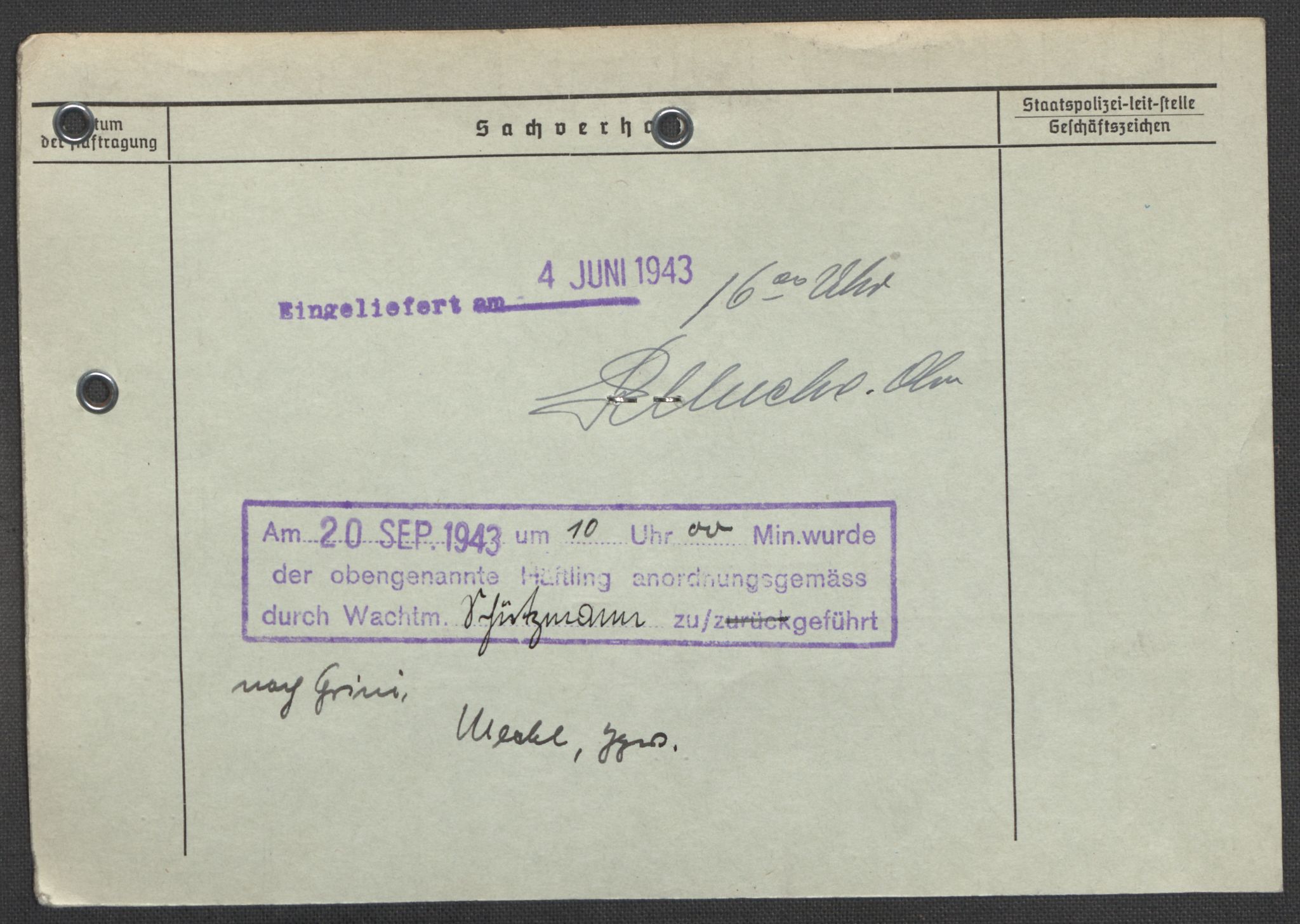 Befehlshaber der Sicherheitspolizei und des SD, RA/RAFA-5969/E/Ea/Eaa/L0006: Register over norske fanger i Møllergata 19: Kj-Lund, 1940-1945, p. 595