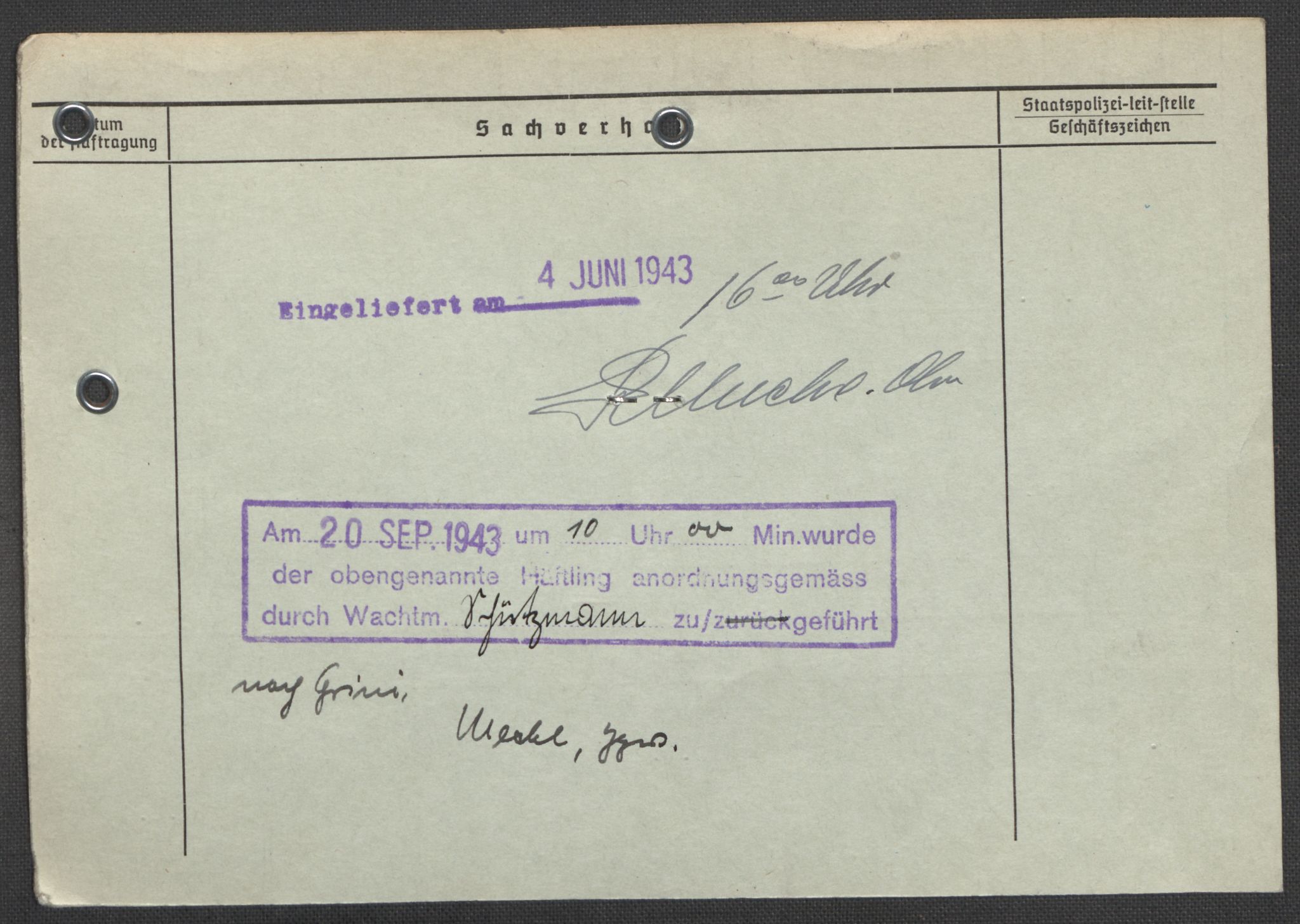 Befehlshaber der Sicherheitspolizei und des SD, AV/RA-RAFA-5969/E/Ea/Eaa/L0006: Register over norske fanger i Møllergata 19: Kj-Lund, 1940-1945, p. 595