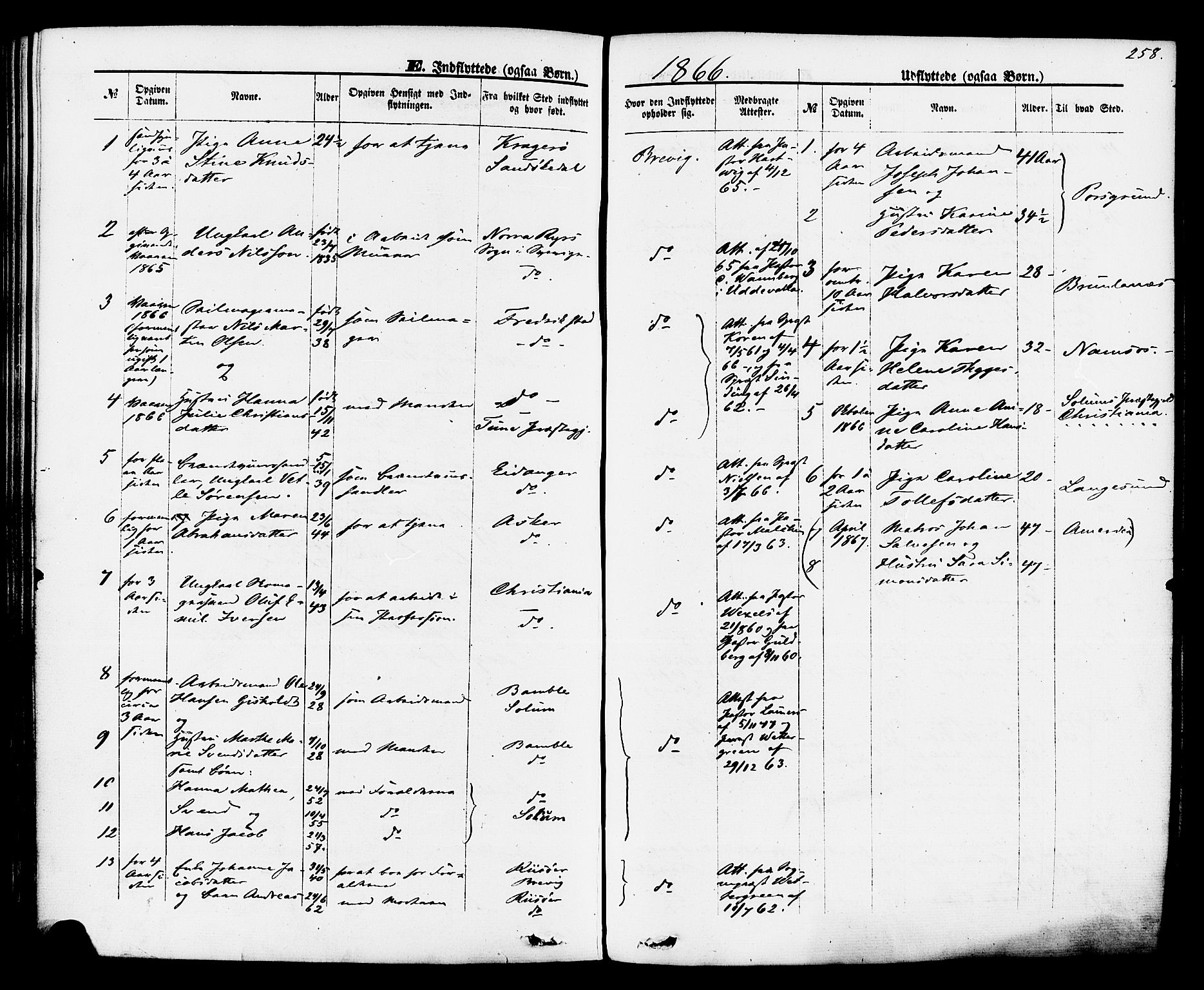 Brevik kirkebøker, SAKO/A-255/F/Fa/L0006: Parish register (official) no. 6, 1866-1881, p. 258