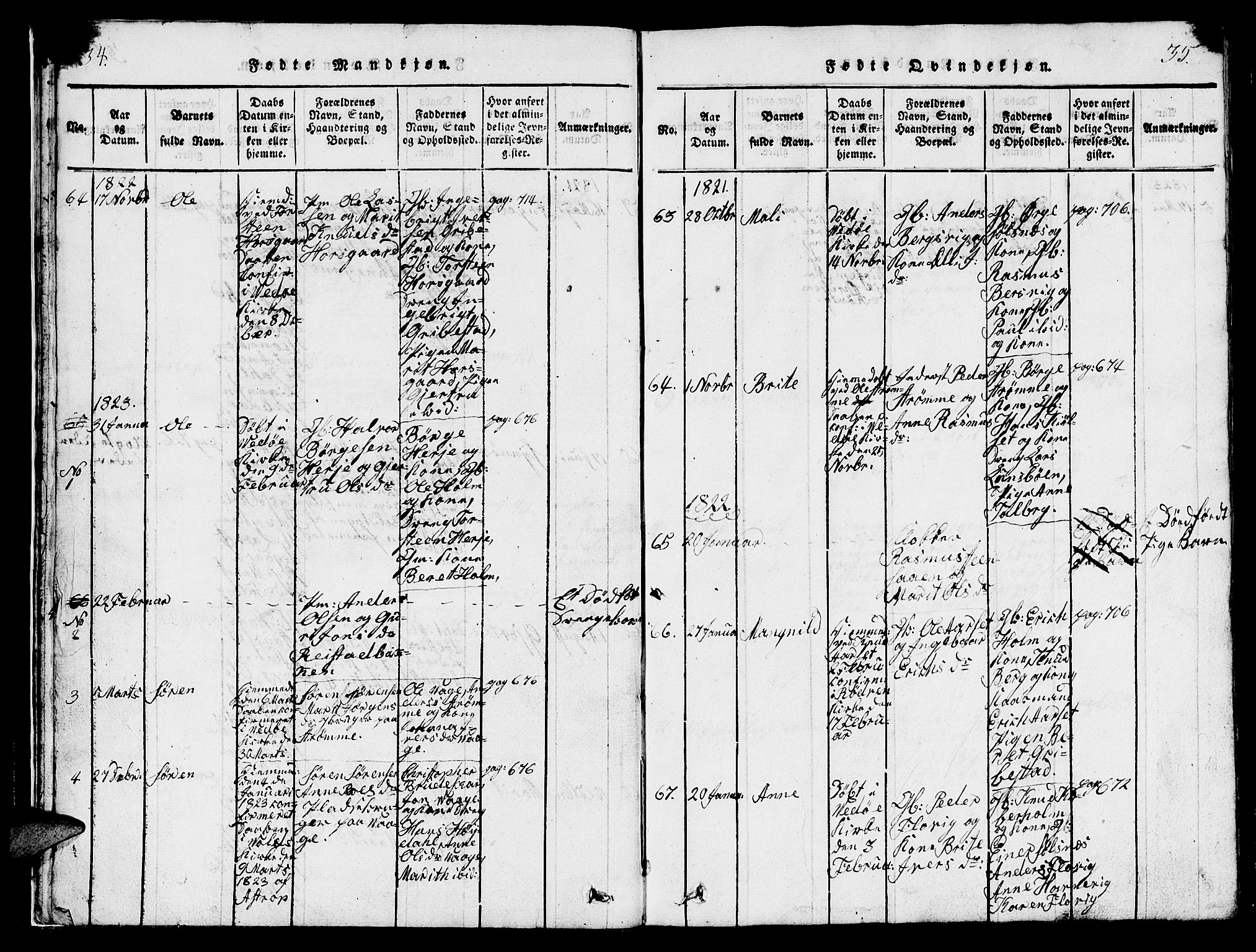 Ministerialprotokoller, klokkerbøker og fødselsregistre - Møre og Romsdal, SAT/A-1454/547/L0610: Parish register (copy) no. 547C01, 1818-1839, p. 34-35