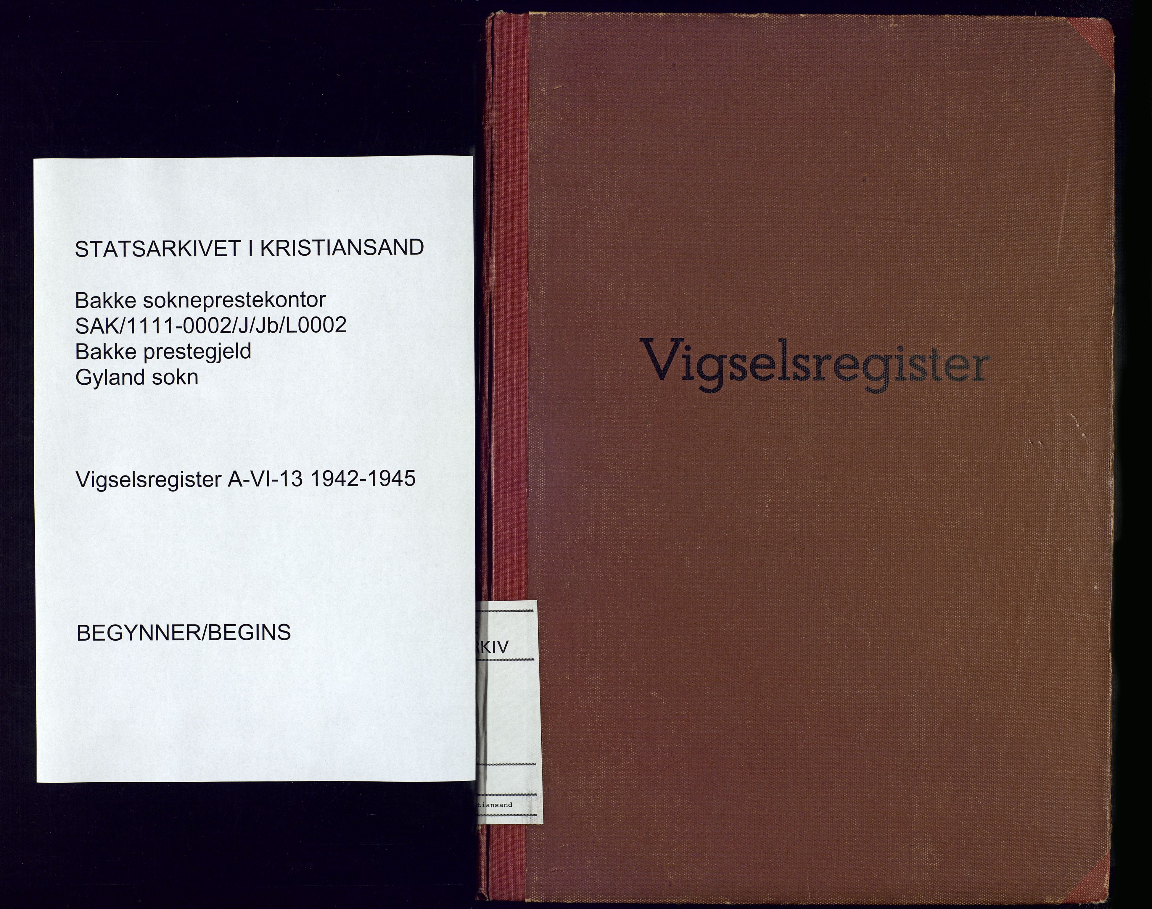 Bakke sokneprestkontor, SAK/1111-0002/J/Jb/L0002: Marriage register no. A-VI-13, 1942-1945