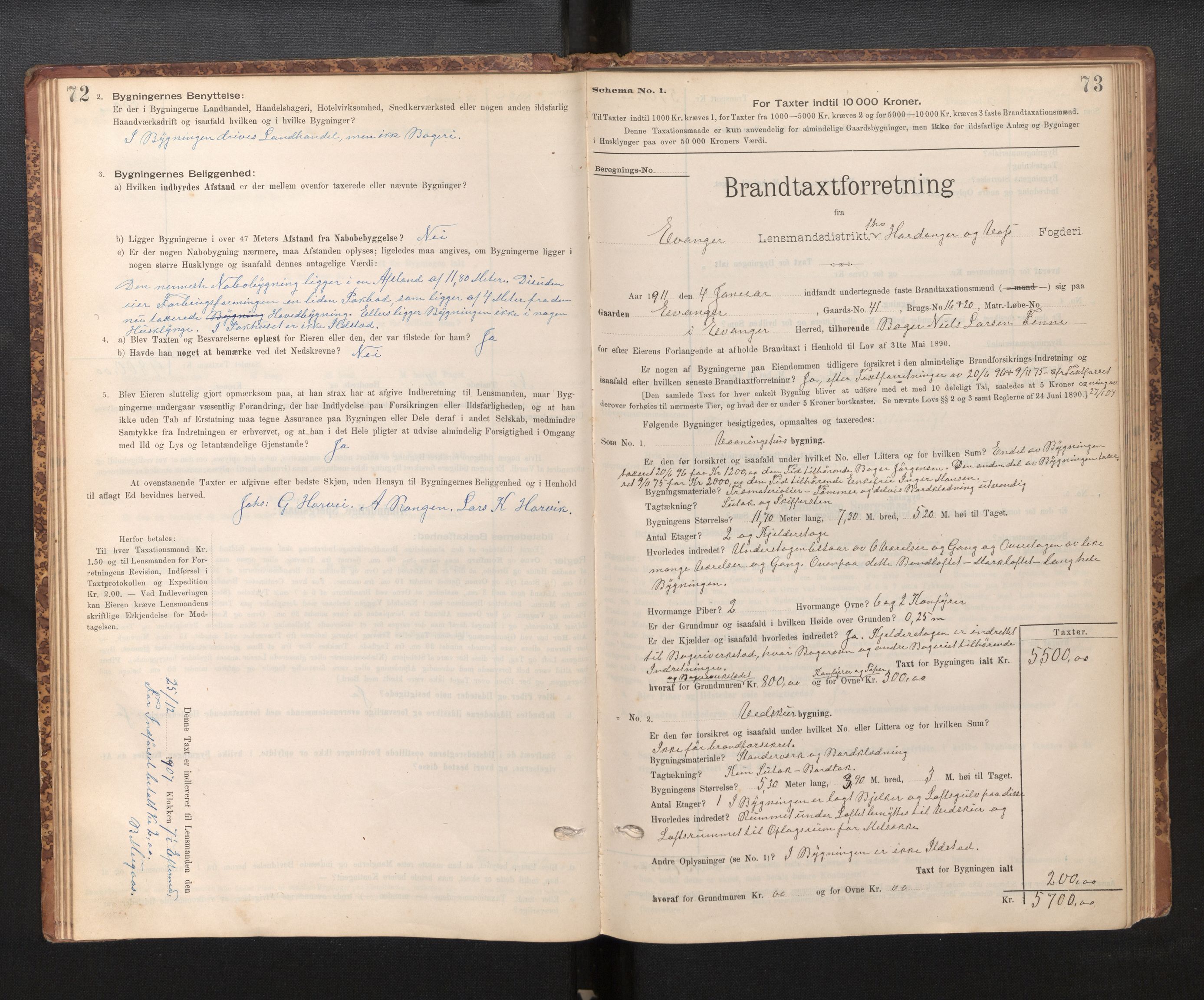 Lensmannen i Evanger, SAB/A-31701/0012/L0005: Branntakstprotokoll, skjematakst, 1895-1935, p. 72-73