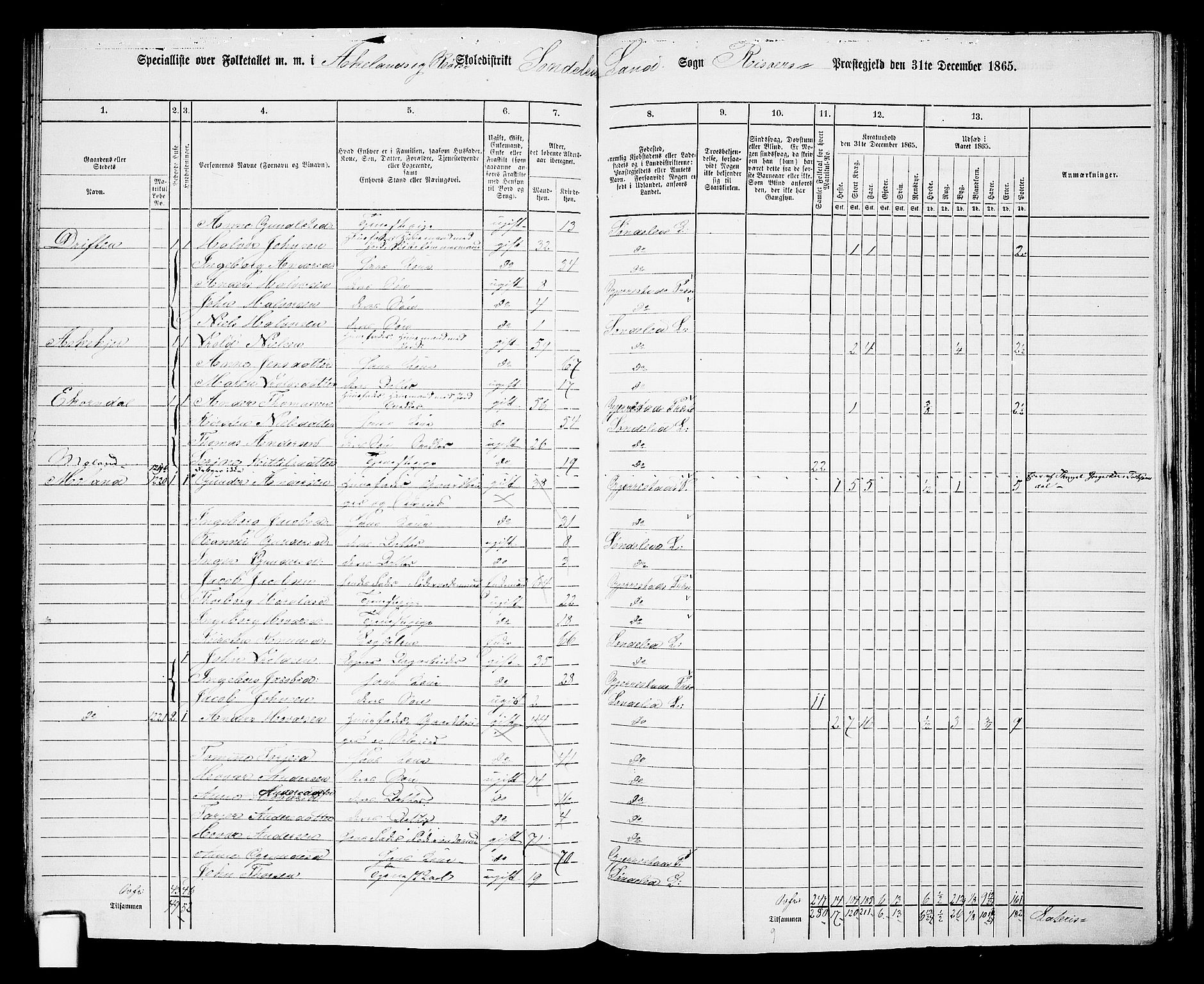 RA, 1865 census for Risør/Søndeled, 1865, p. 77