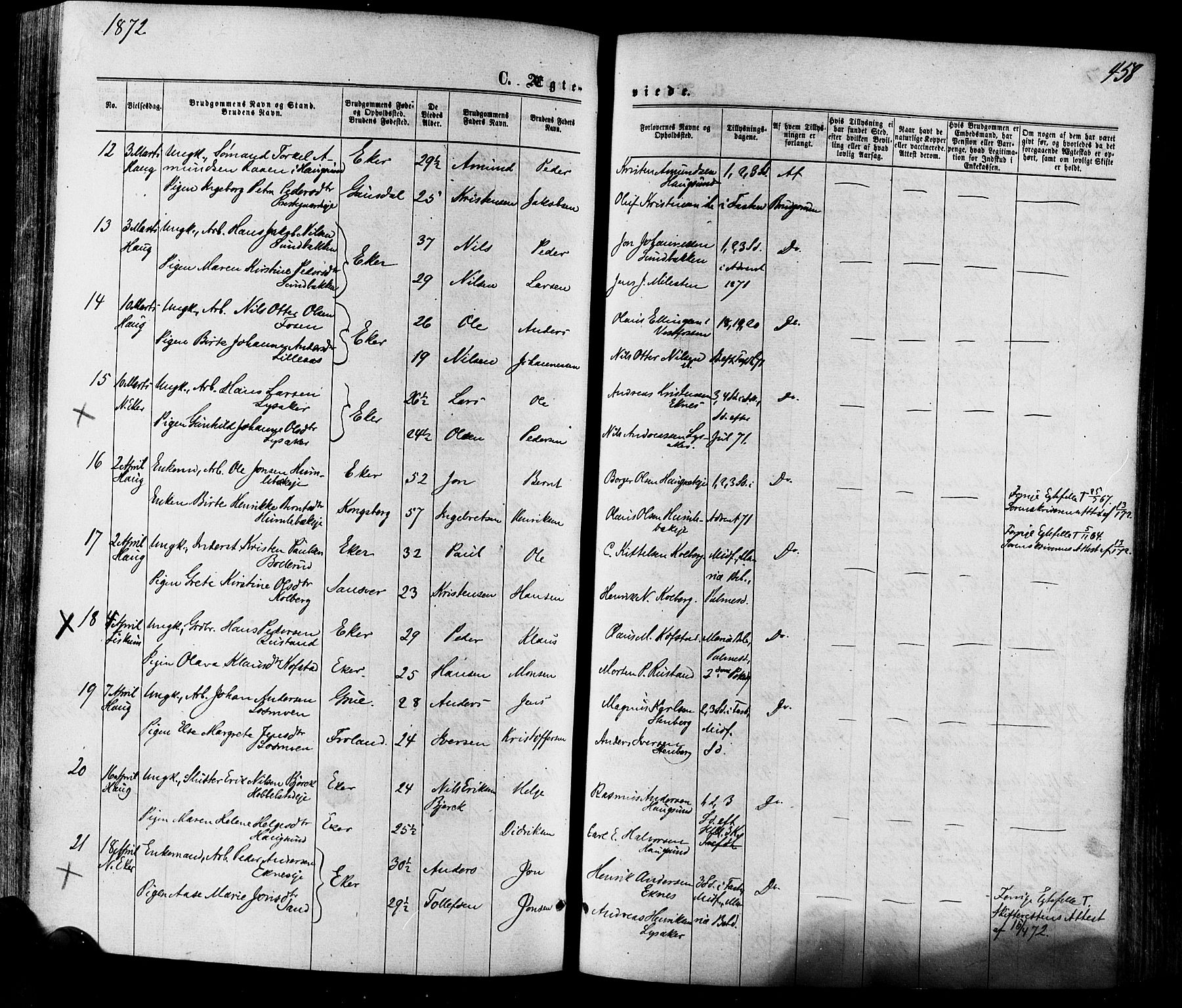 Eiker kirkebøker, AV/SAKO-A-4/F/Fa/L0017: Parish register (official) no. I 17, 1869-1877, p. 458