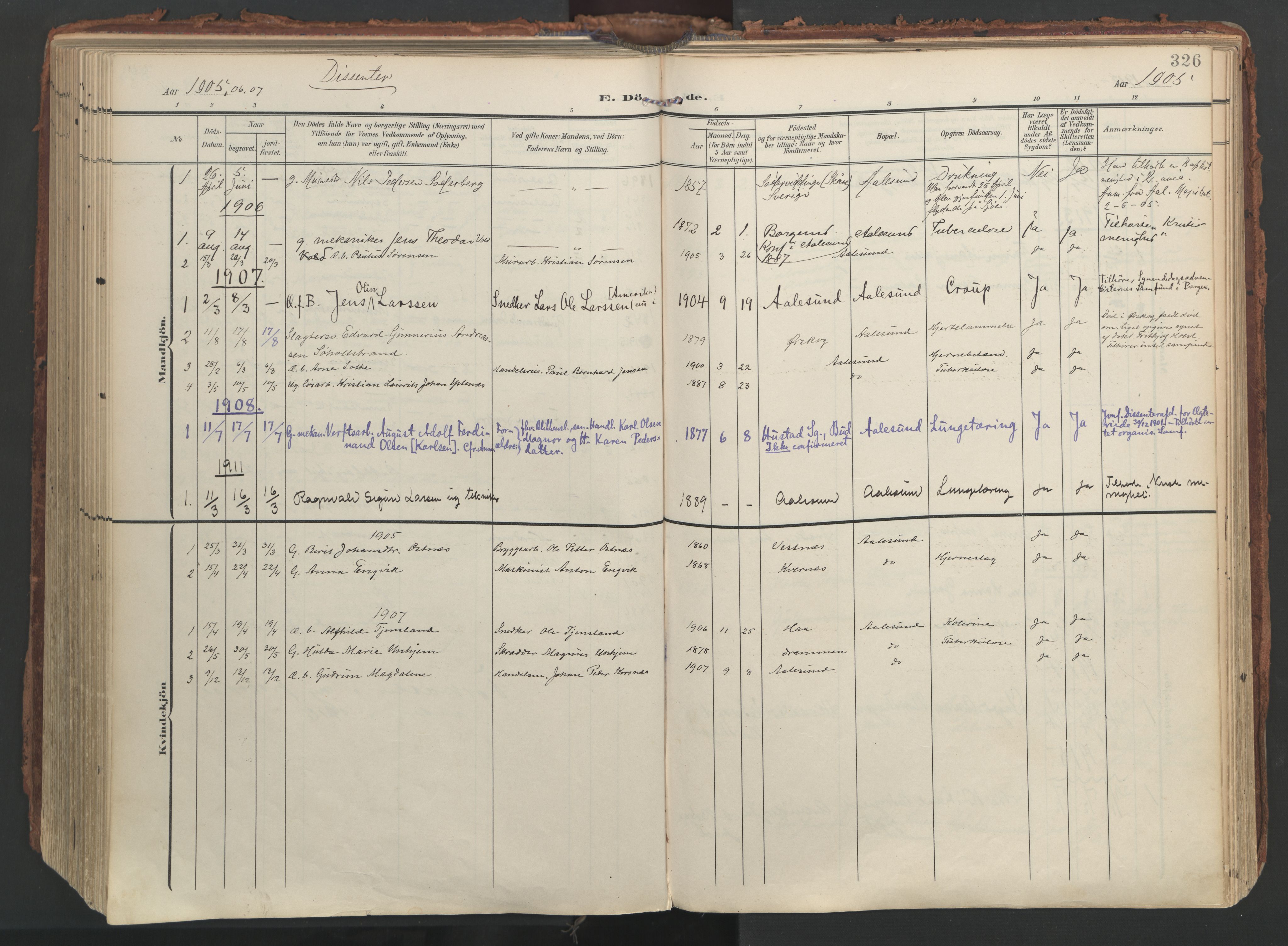Ministerialprotokoller, klokkerbøker og fødselsregistre - Møre og Romsdal, SAT/A-1454/529/L0459: Parish register (official) no. 529A09, 1904-1917, p. 326