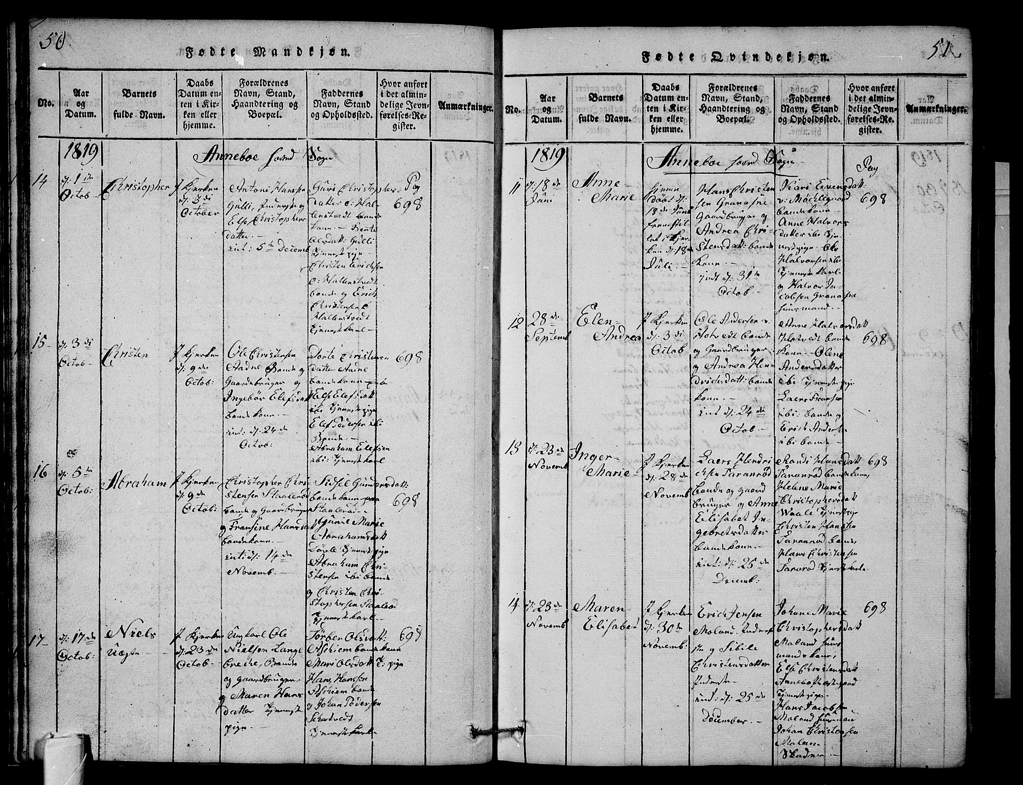 Andebu kirkebøker, AV/SAKO-A-336/G/Ga/L0001: Parish register (copy) no. I 1 /1, 1815-1823, p. 50-51