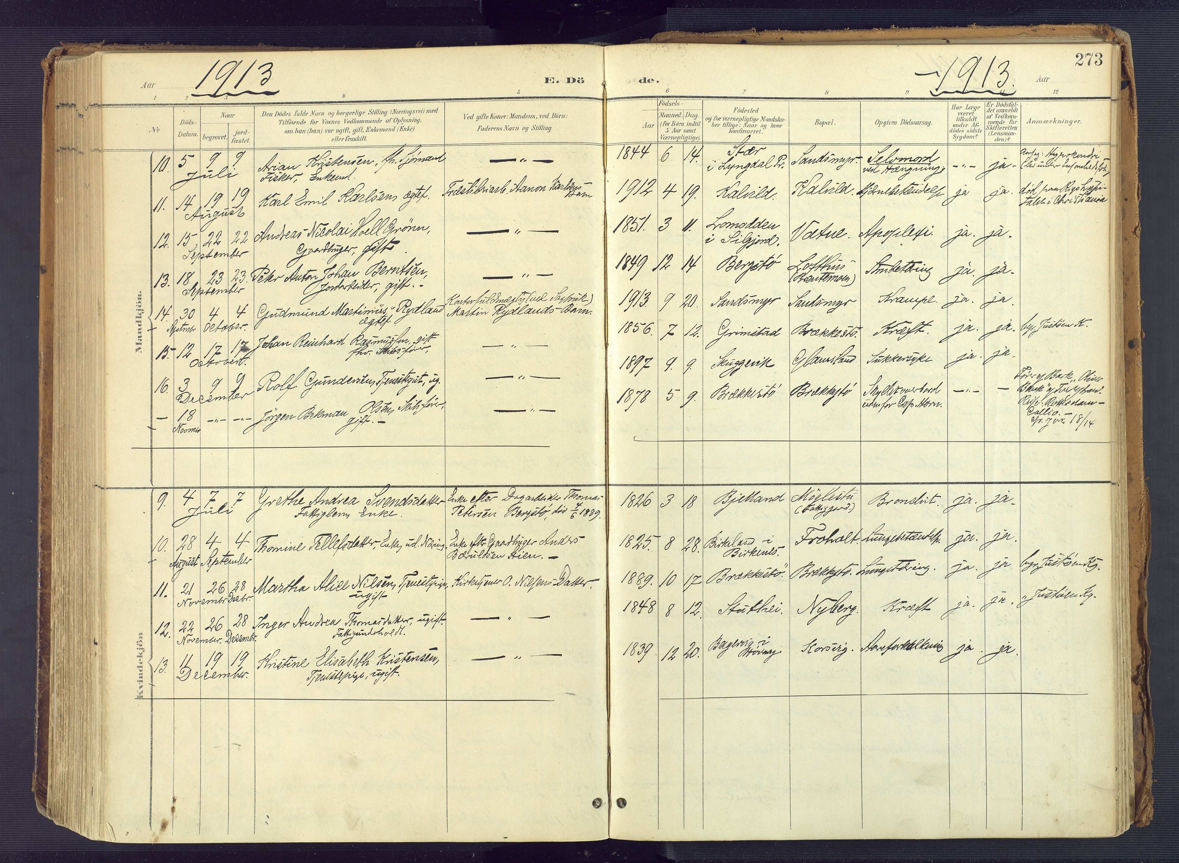 Vestre Moland sokneprestkontor, AV/SAK-1111-0046/F/Fa/Fab/L0010: Parish register (official) no. A 10, 1900-1926, p. 273