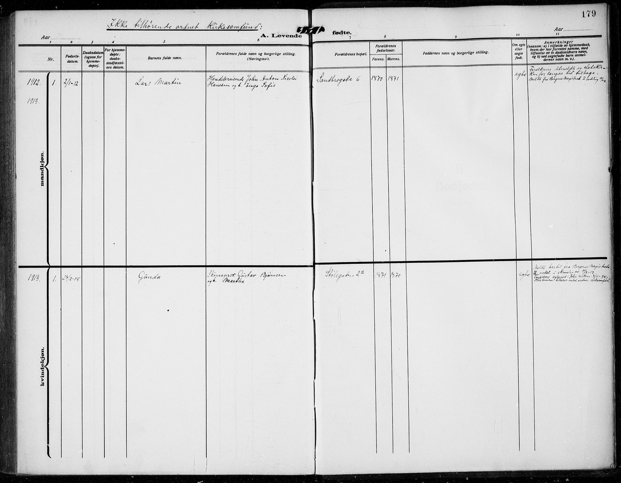 Mariakirken Sokneprestembete, SAB/A-76901/H/Hab/L0006: Parish register (copy) no. A 6, 1909-1939, p. 179