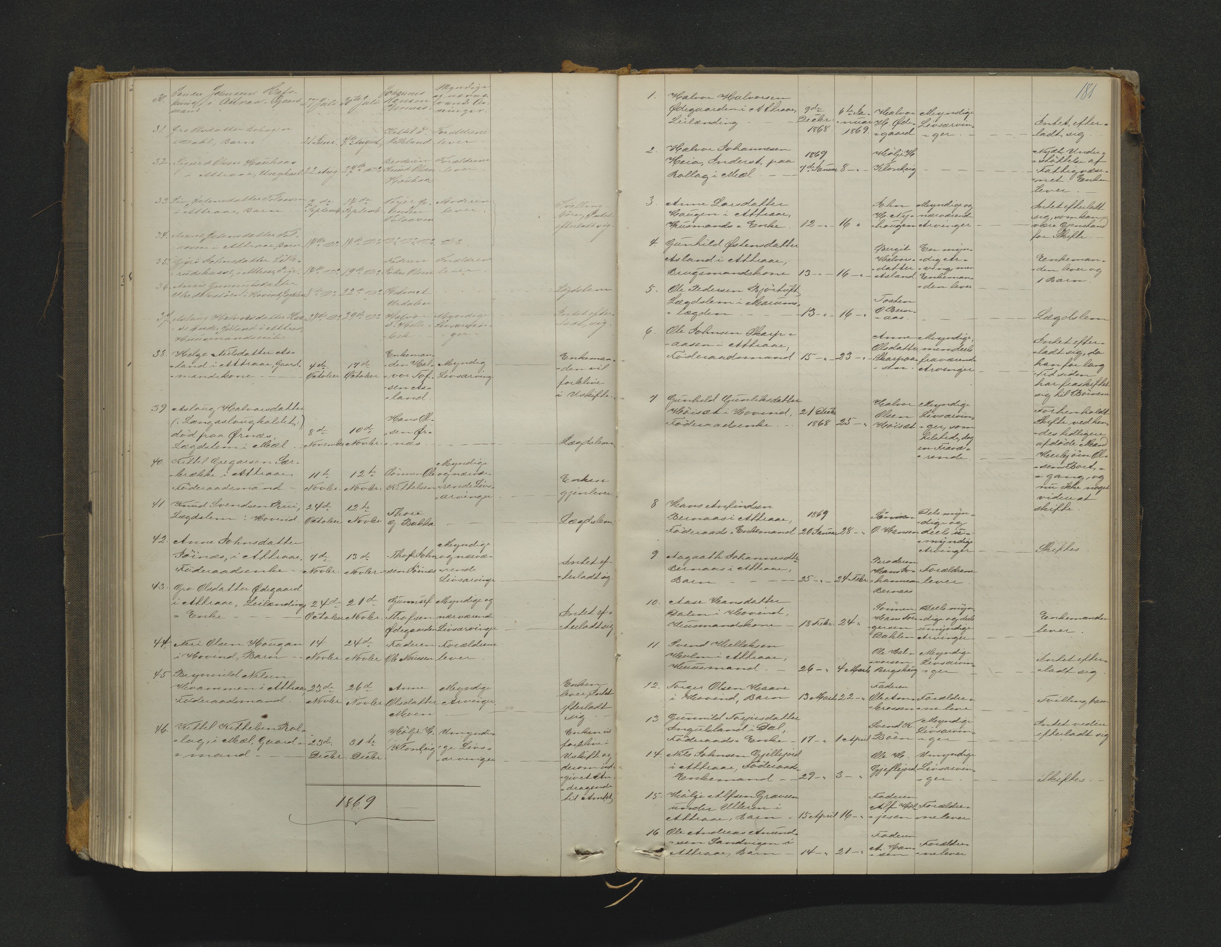 Øvre Telemark østfjelske sorenskriveri, AV/SAKO-A-213/H/Ha/Haa/L0001: Dødsanmeldelsesprotokoll, 1862-1899, p. 181