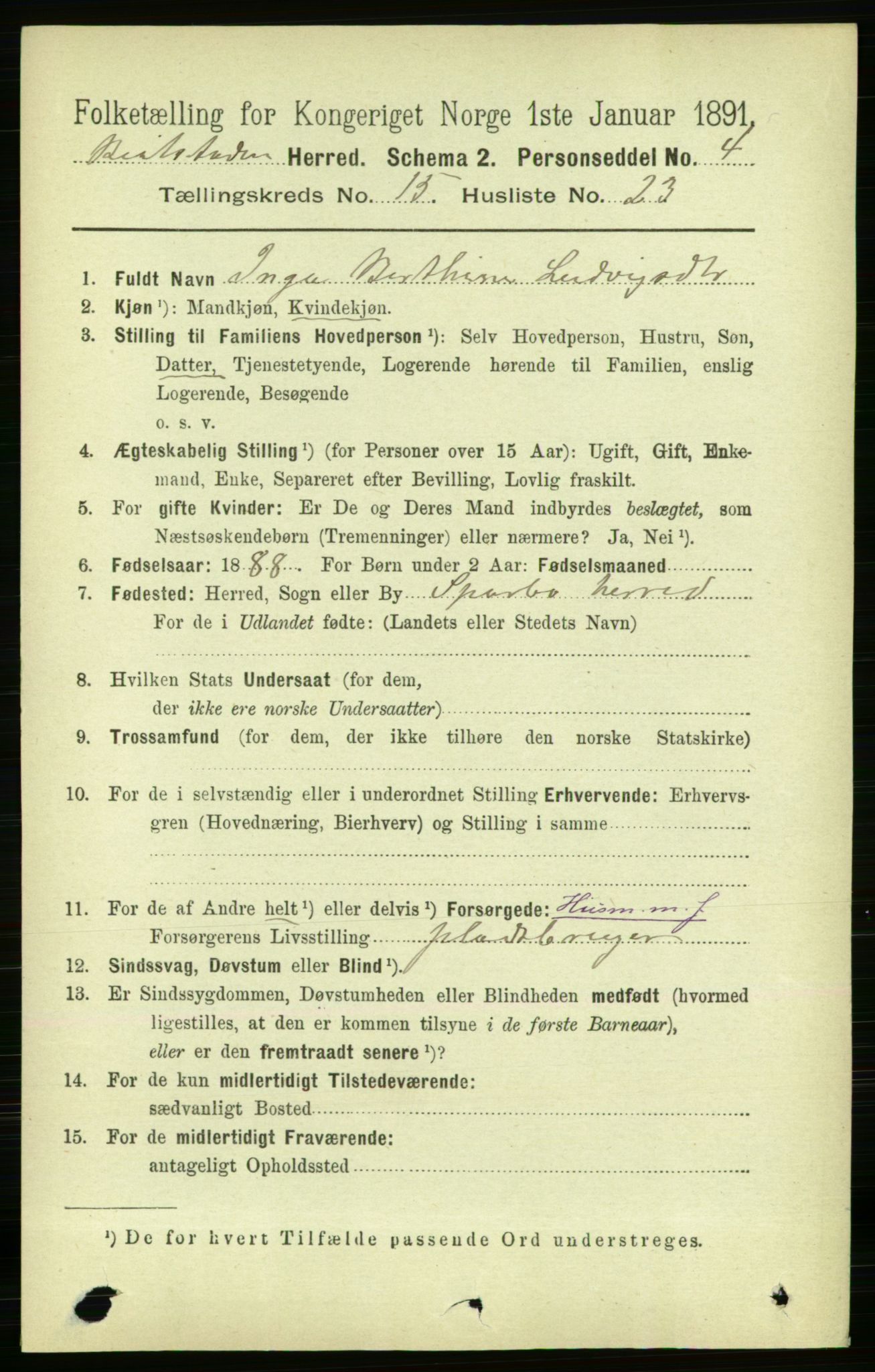 RA, 1891 census for 1727 Beitstad, 1891, p. 4139