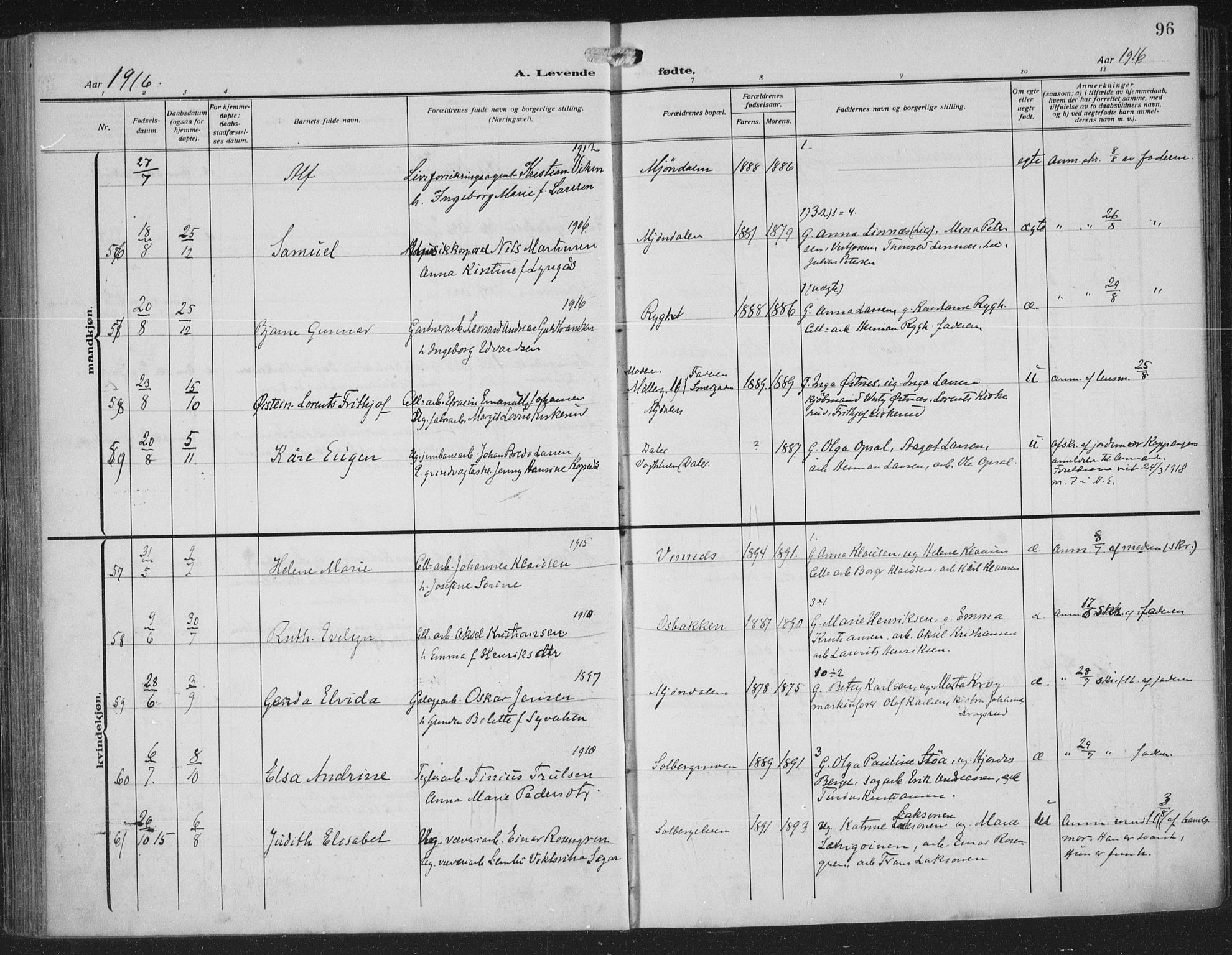 Nedre Eiker kirkebøker, AV/SAKO-A-612/F/Fa/L0007: Parish register (official) no. 7, 1912-1918, p. 96