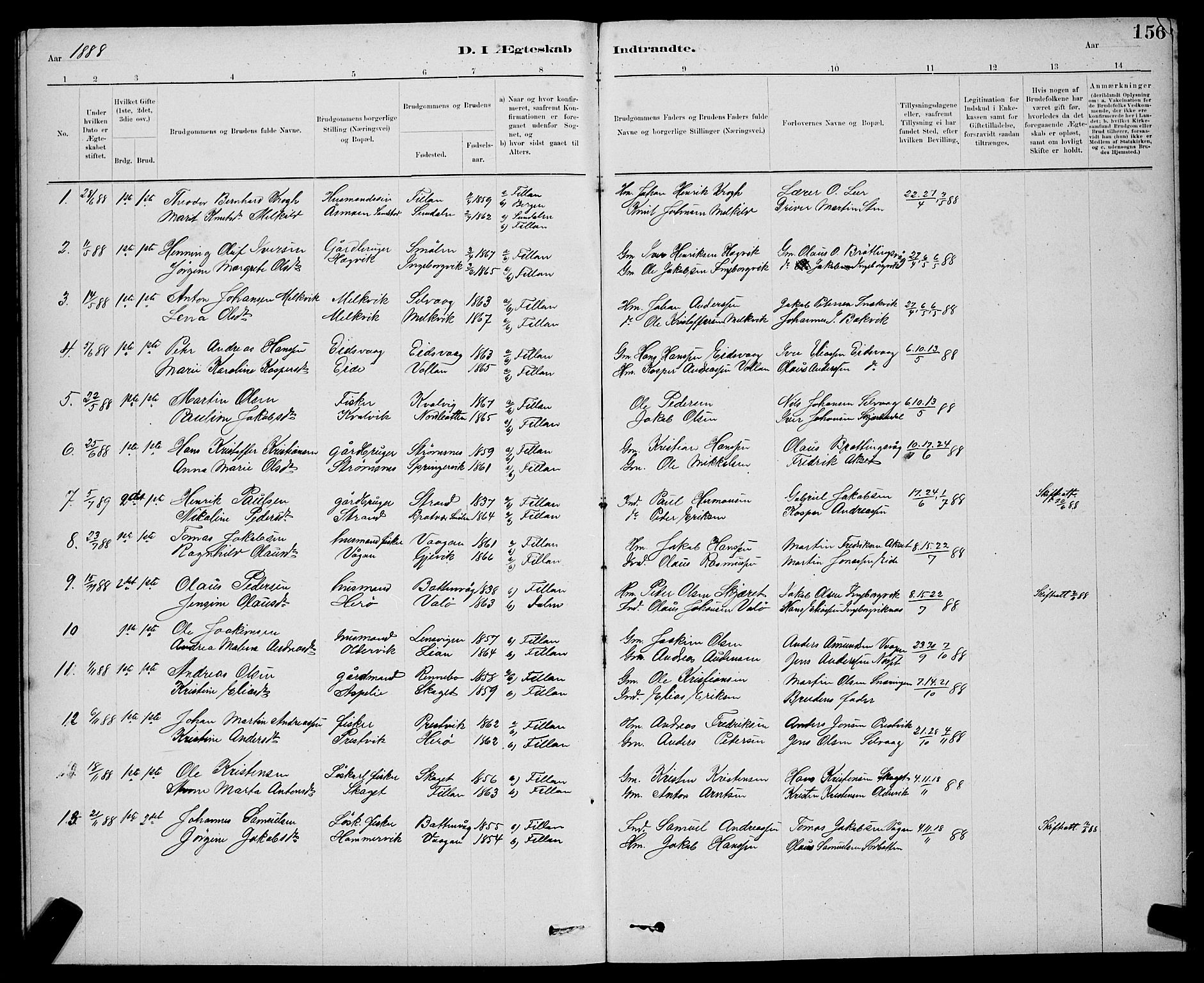 Ministerialprotokoller, klokkerbøker og fødselsregistre - Sør-Trøndelag, AV/SAT-A-1456/637/L0562: Parish register (copy) no. 637C03, 1883-1898, p. 156