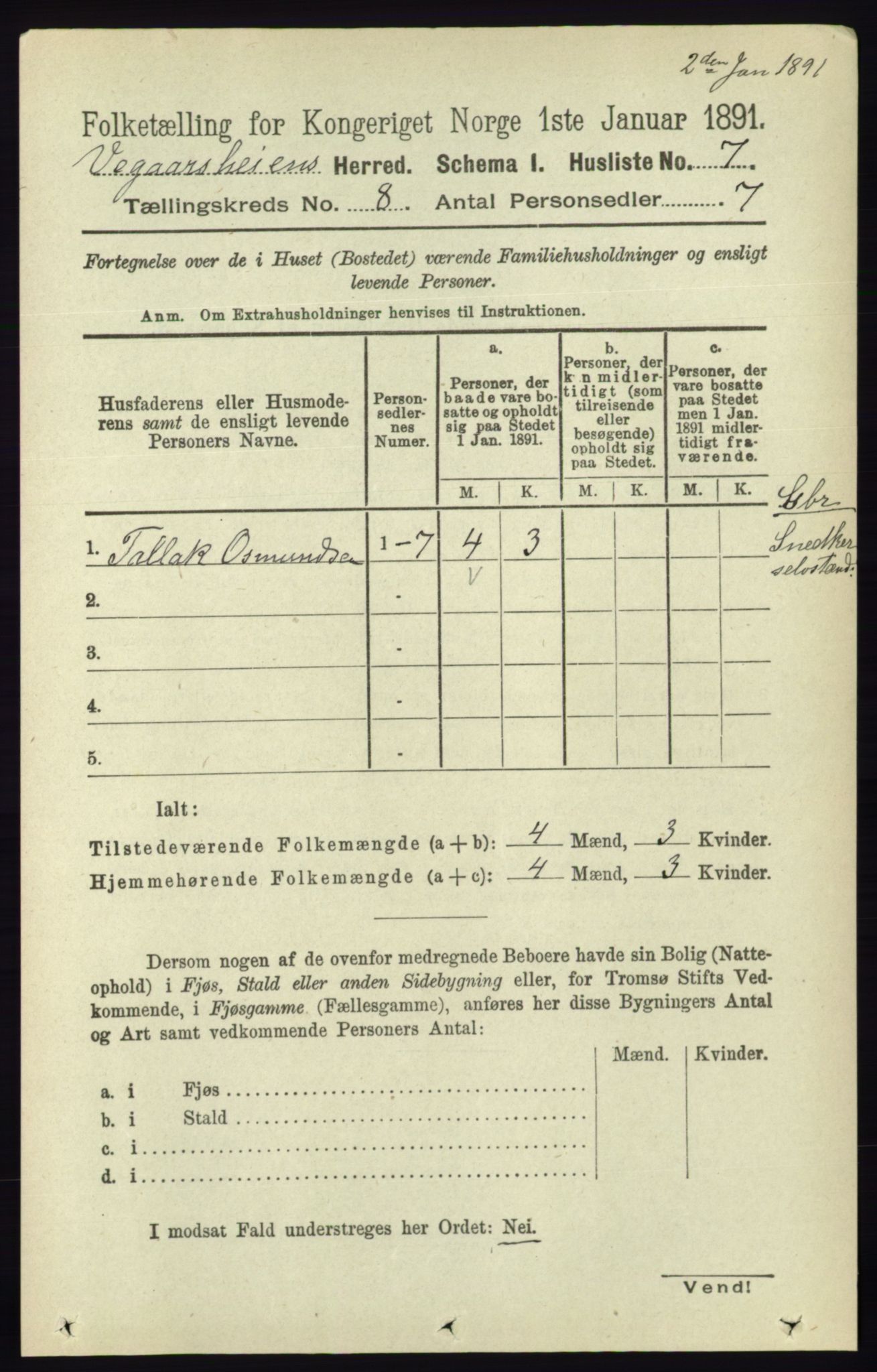 RA, 1891 census for 0912 Vegårshei, 1891, p. 1503