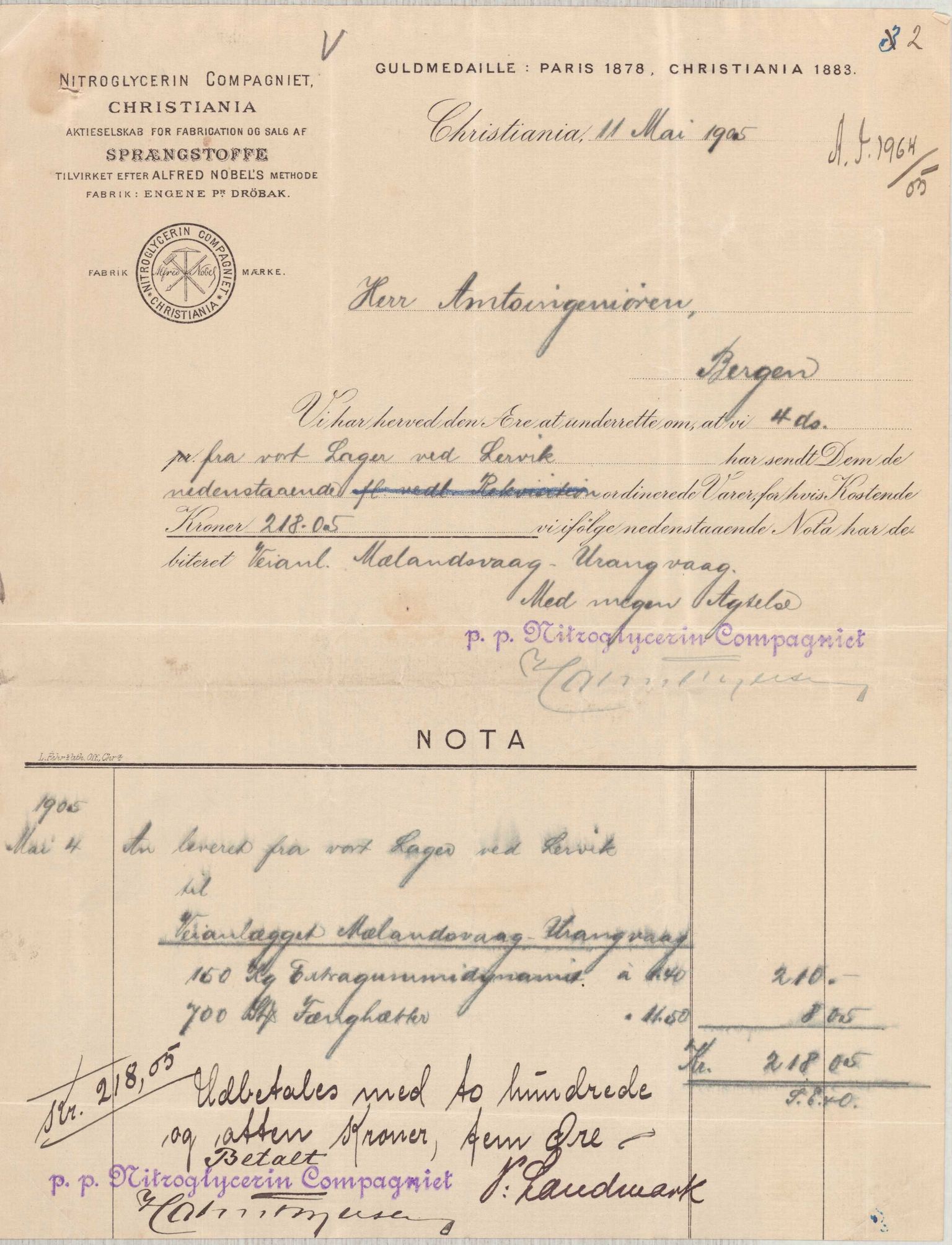 Finnaas kommune. Formannskapet, IKAH/1218a-021/E/Ea/L0002/0003: Rekneskap for veganlegg / Rekneskap for veganlegget Urangsvåg - Mælandsvåg, 1904-1905, p. 68