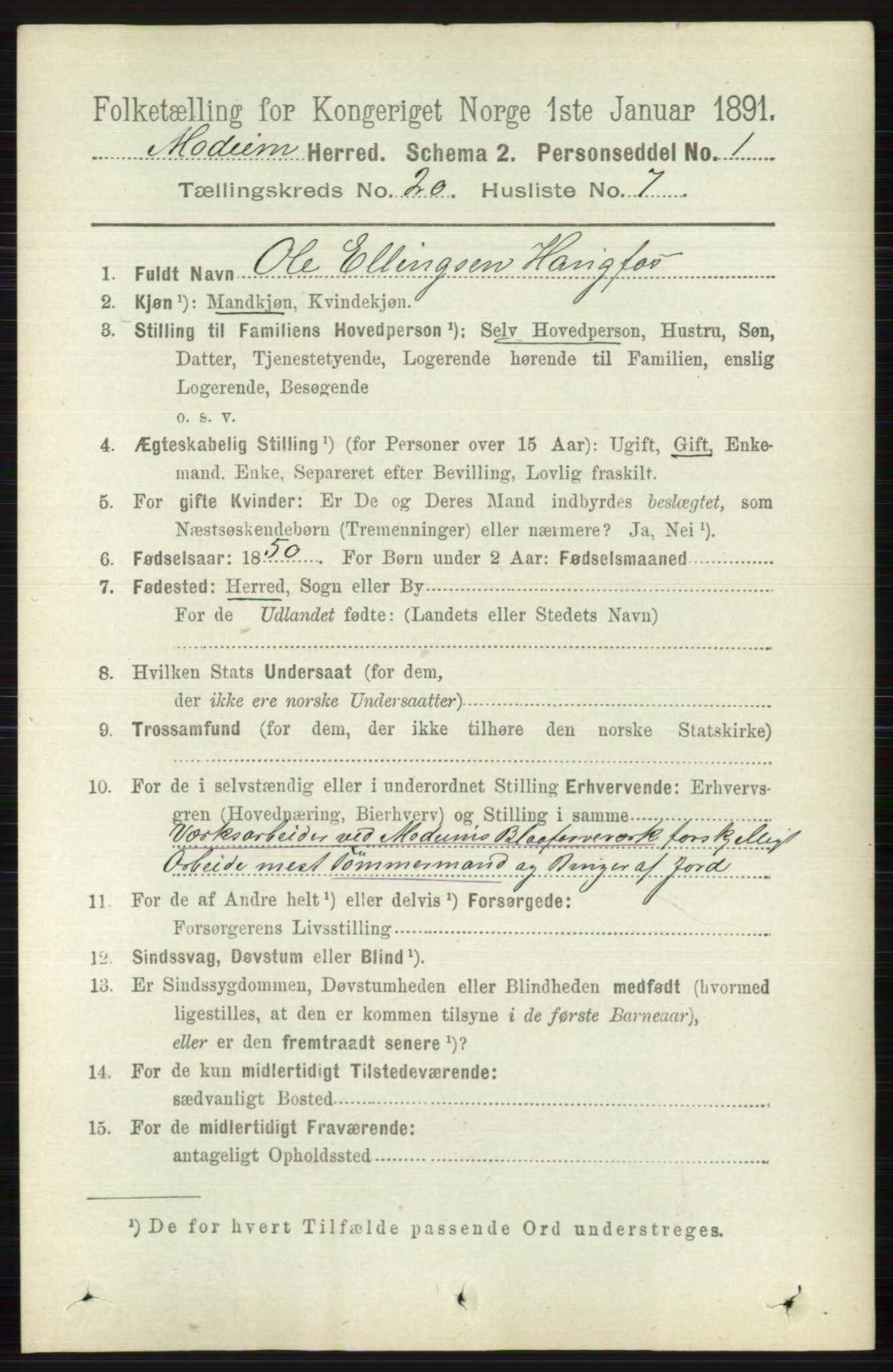 RA, 1891 census for 0623 Modum, 1891, p. 7860