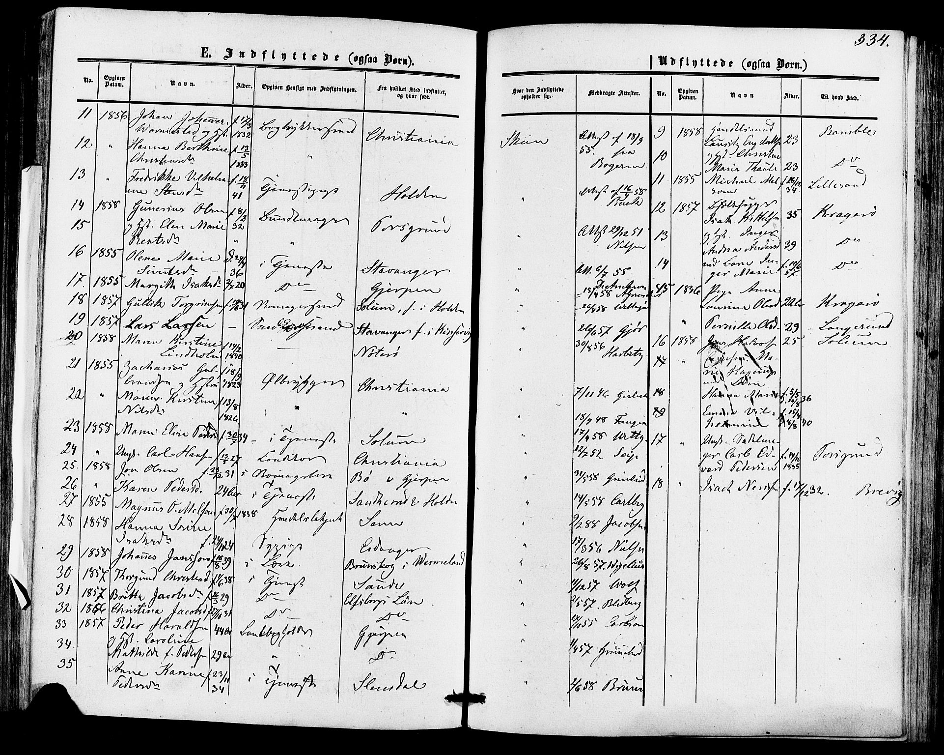 Skien kirkebøker, SAKO/A-302/F/Fa/L0007: Parish register (official) no. 7, 1856-1865, p. 334