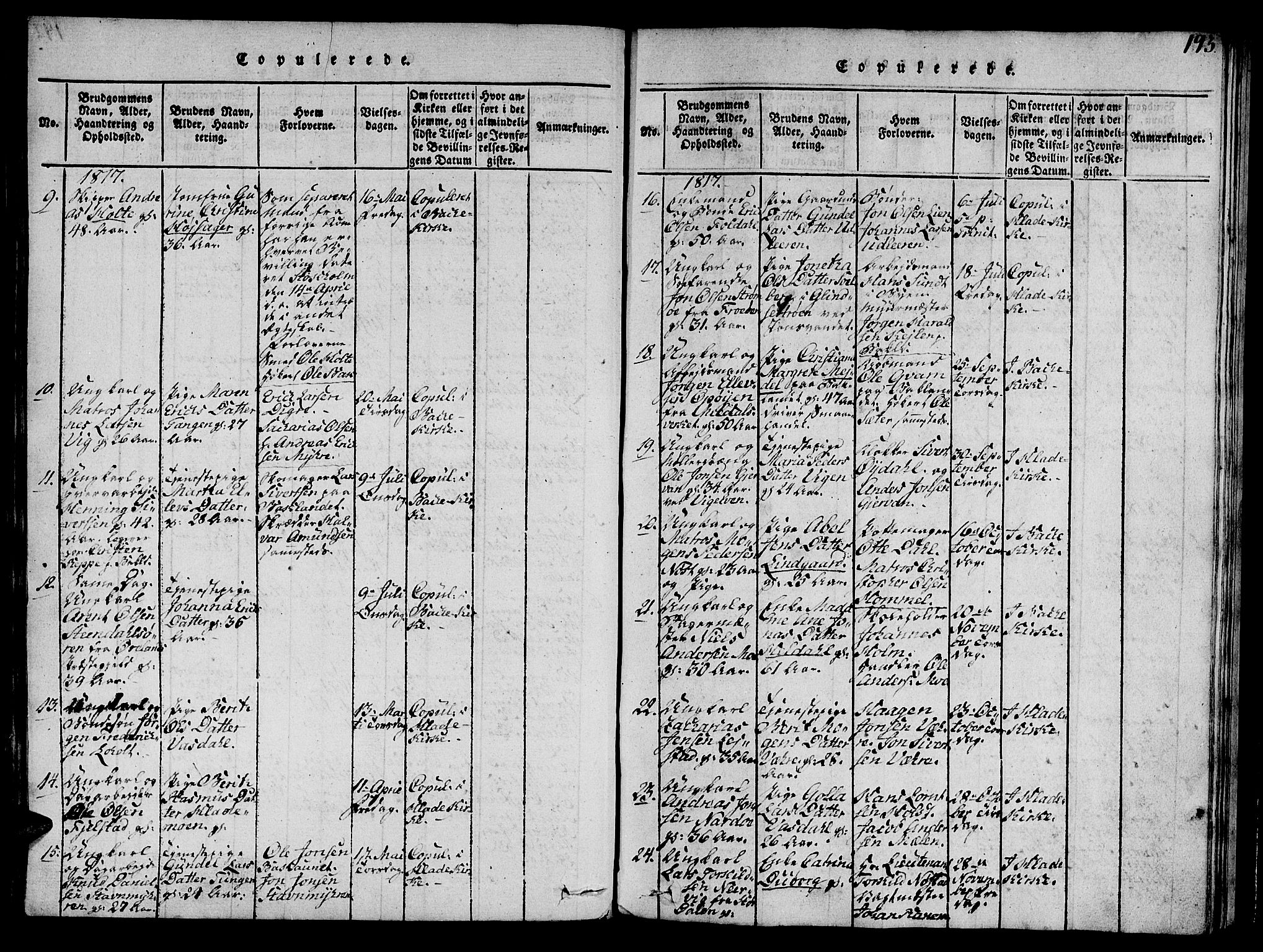 Ministerialprotokoller, klokkerbøker og fødselsregistre - Sør-Trøndelag, SAT/A-1456/606/L0307: Parish register (copy) no. 606C03, 1817-1824, p. 193