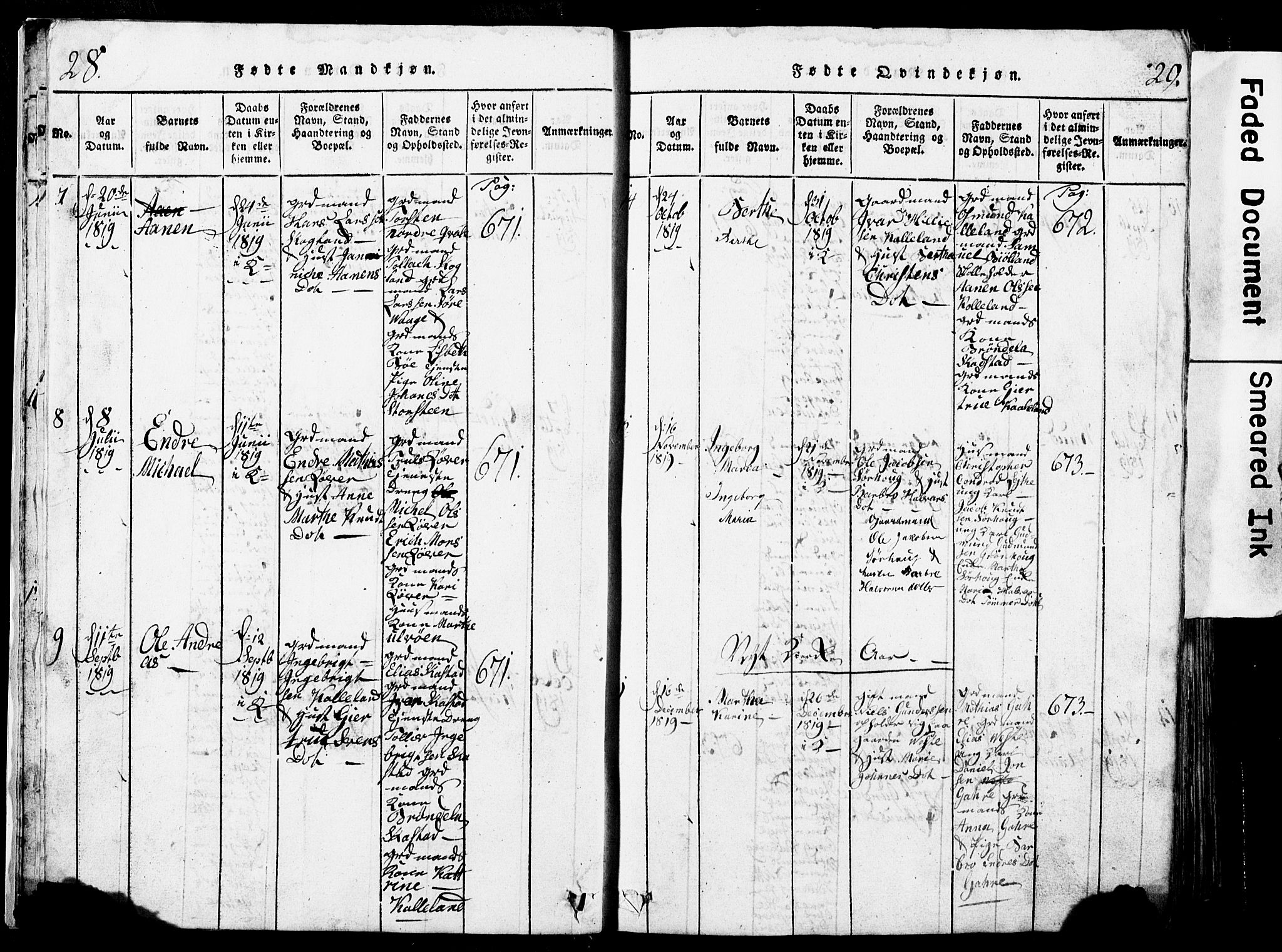 Torvastad sokneprestkontor, SAST/A -101857/H/Ha/Hab/L0002: Parish register (copy) no. B 2, 1817-1834, p. 28-29