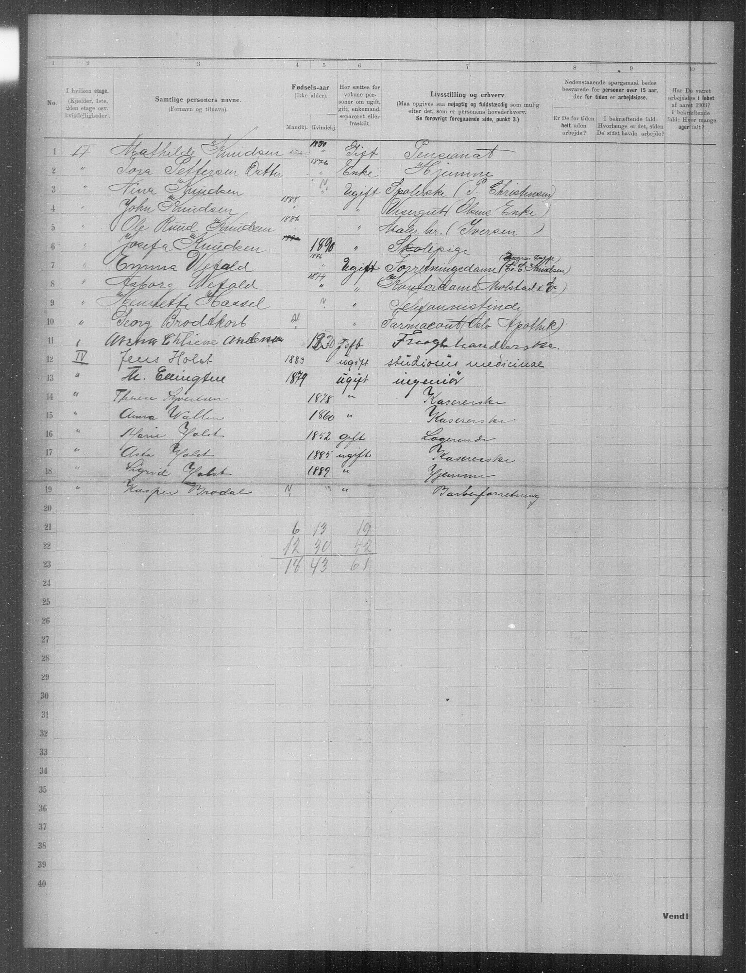 OBA, Municipal Census 1903 for Kristiania, 1903, p. 6607