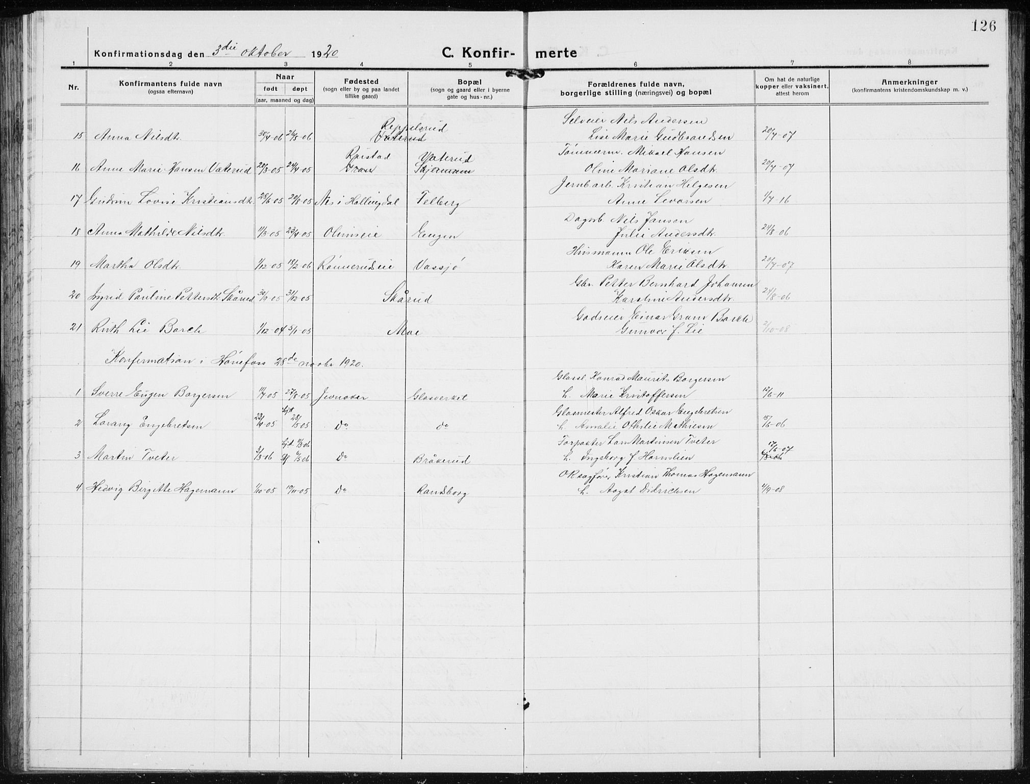Jevnaker prestekontor, AV/SAH-PREST-116/H/Ha/Hab/L0005: Parish register (copy) no. 5, 1919-1934, p. 126