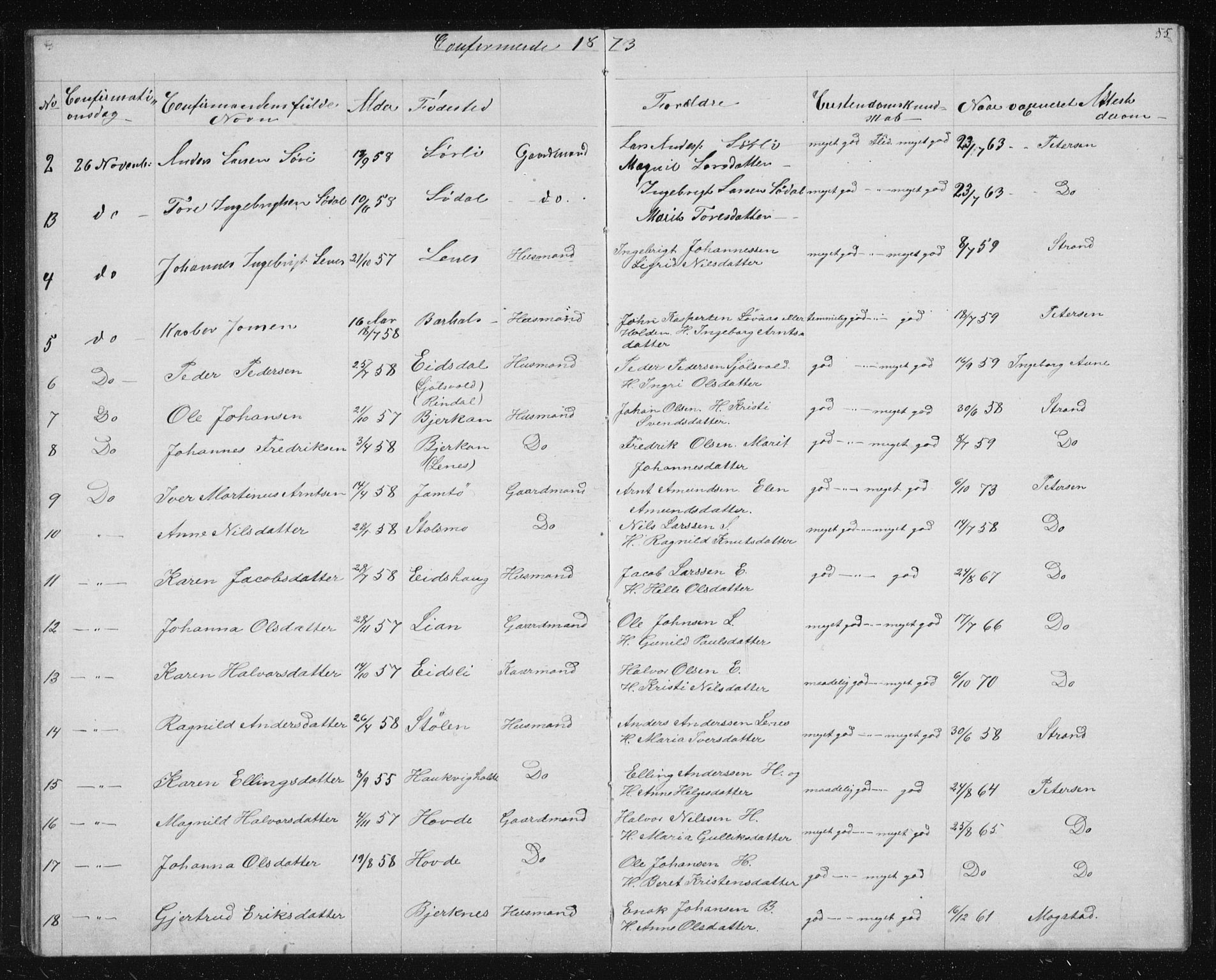 Ministerialprotokoller, klokkerbøker og fødselsregistre - Sør-Trøndelag, SAT/A-1456/631/L0513: Parish register (copy) no. 631C01, 1869-1879, p. 55