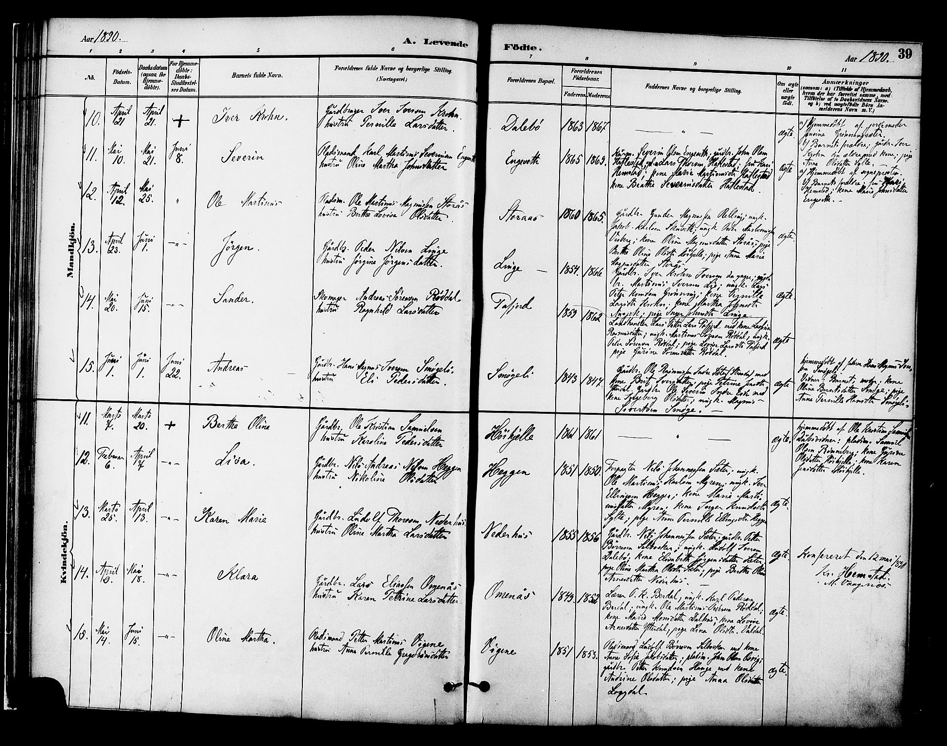 Ministerialprotokoller, klokkerbøker og fødselsregistre - Møre og Romsdal, AV/SAT-A-1454/519/L0255: Parish register (official) no. 519A14, 1884-1908, p. 39