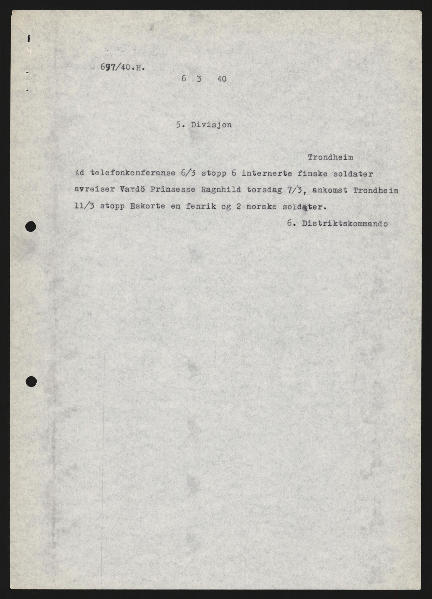 Forsvaret, Forsvarets krigshistoriske avdeling, AV/RA-RAFA-2017/Y/Yb/L0129: II-C-11-600  -  6. Divisjon / 6. Distriktskommando, 1936-1940, p. 274