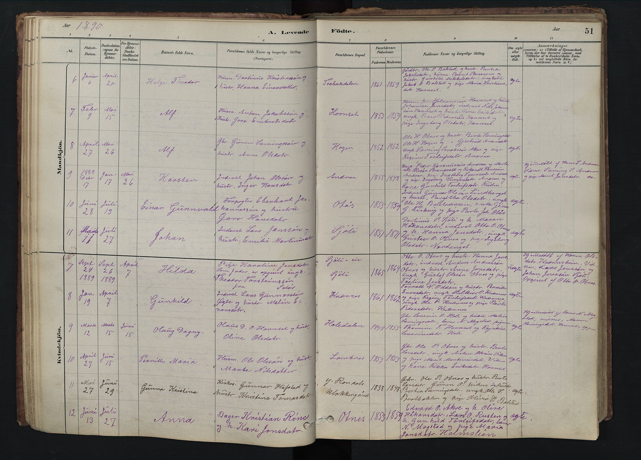 Rendalen prestekontor, SAH/PREST-054/H/Ha/Hab/L0009: Parish register (copy) no. 9, 1879-1902, p. 51