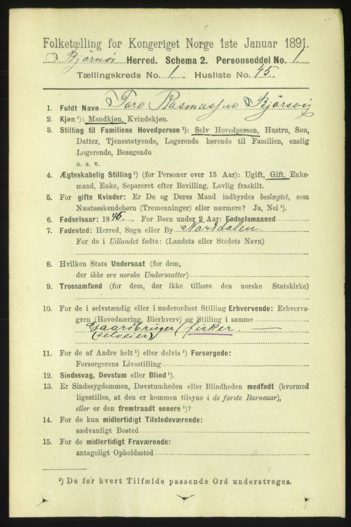 RA, 1891 census for 1632 Bjørnør, 1891, p. 382